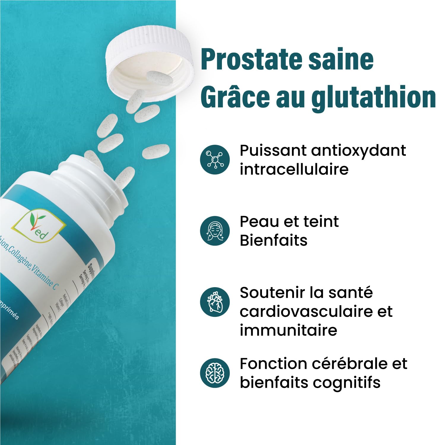 VED L-Glutathion rduit, Collage, Comprims de vitamine C | 1000 mg x 90  comprims : Amazon.fr: Hygine et Sant