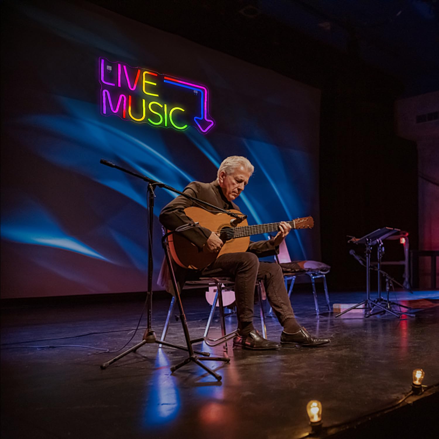 Horseneon Insegna al neon per musica dal vivo Insegna al neon musicale con luci cambianti RGB Lettera Luce al neon Musica Luci al neon con telecomando per camera da letto Bar Studio musicale Festa