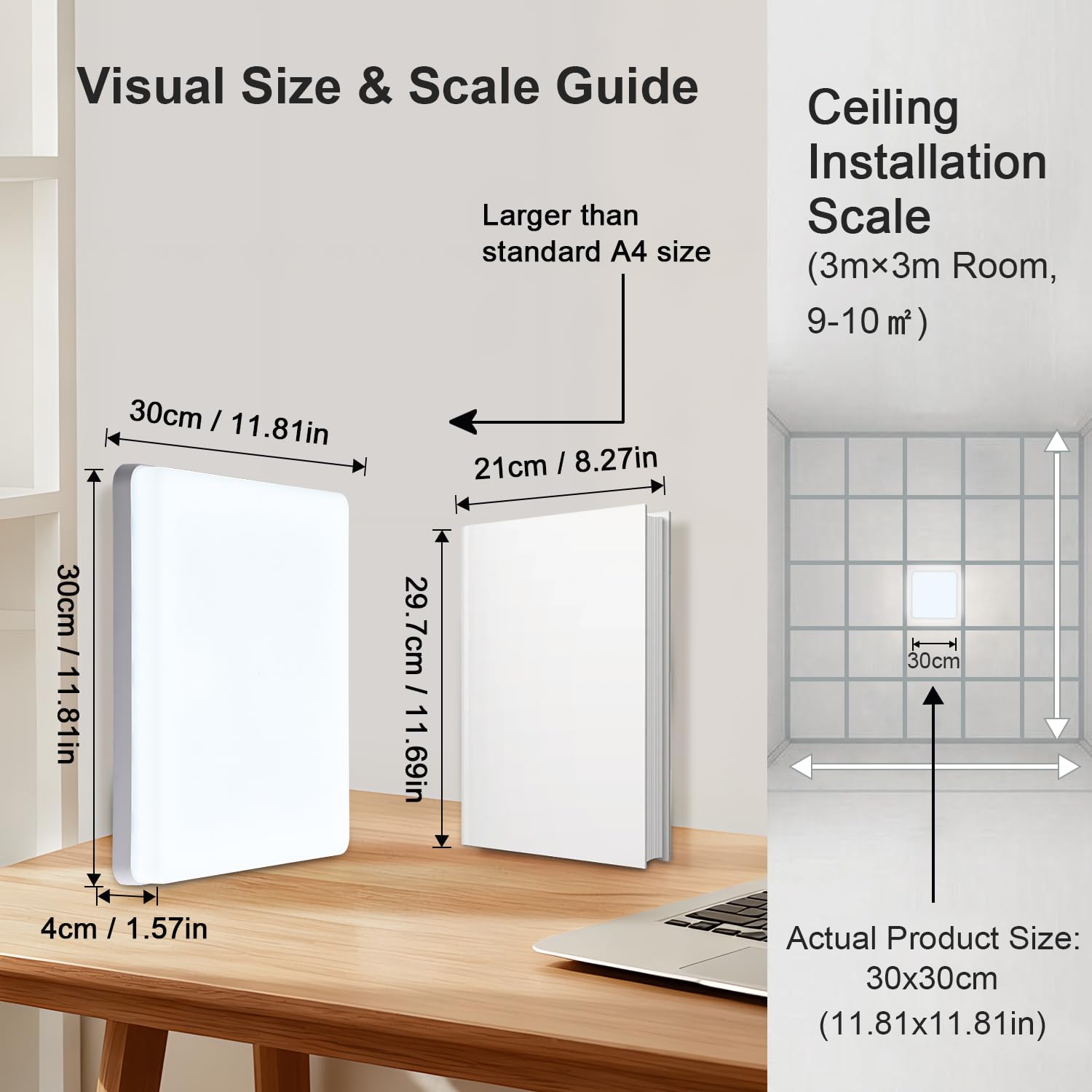 Comely Plafón LED Cuadrado Ø30 cm 48 W – Luz Blanca Fría 6500 K – IP54 Resistente a Humedad – Ideal para Baño, Cocina o Pasillo Interior/Exterior Techado