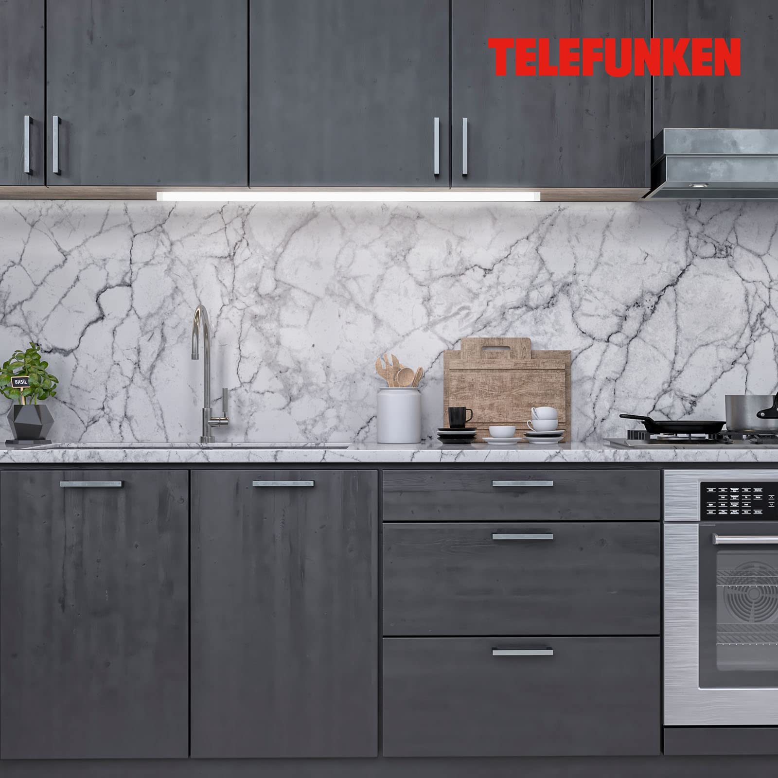 TELEFUNKEN - Unterbauleuchte Küche dimmbar, 80 Cm, Berührungsloser Sensor, Led Lampe für Schrank, Regale, Werkbank, Neutralweißes Licht, 9 W, 1000 Lm, Silberfarbig