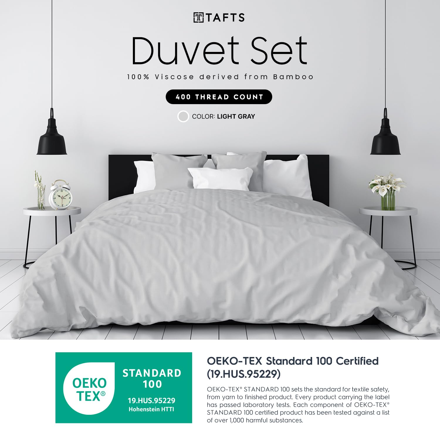 Tafts Bambus-Bettbezug-Set, Queen-Size-Gre, 100 % Bio-Bambus-Viskose-Bettwsche-Set   400 TC Bambus-Bettdecke & 2 Kissenbezge  3-teilig  Seidengefhl,  khlend, antistatisch (Hellgrau) : Amazon.de: Kche, Haushalt & Wohnen