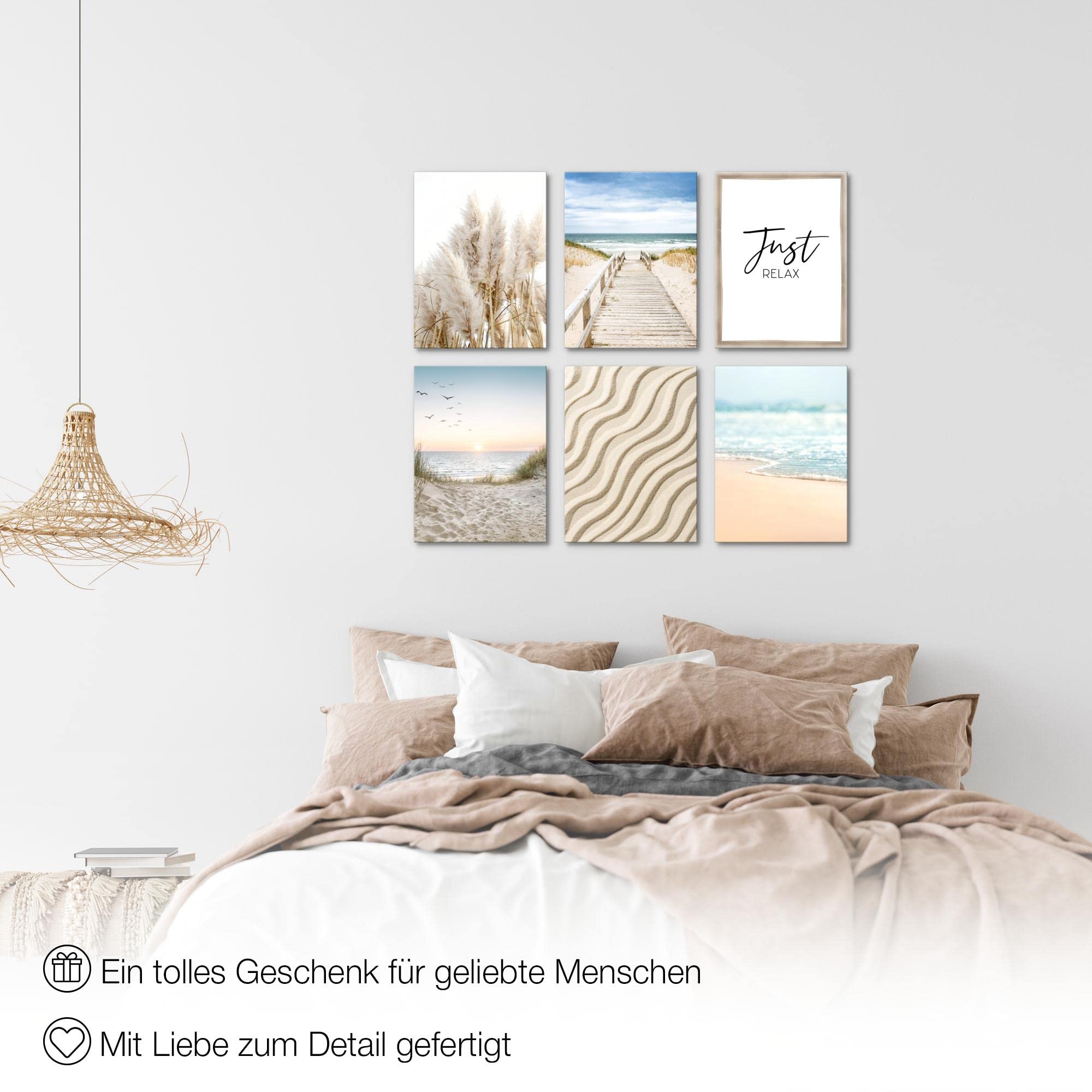 Quadro Moderno Su Tela Novart Quadros - Spiaggia Mare Relax - Collage Blu Beige - Senza Cornice, Pronto Da Appendere (N035763a)