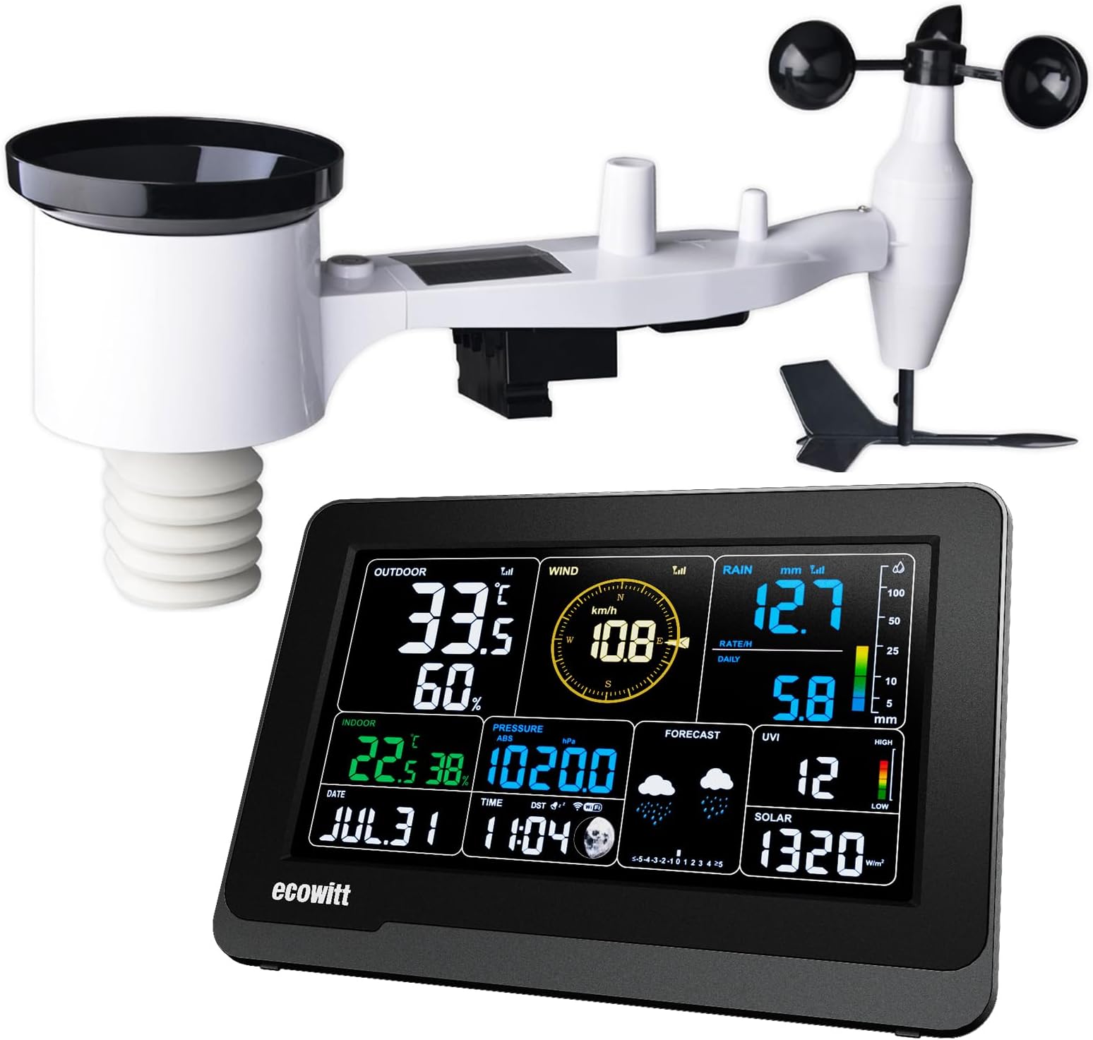 Weather Stations UK WS3900, 7 in 1 Weather Station Outdoor Sensor Units WS69, 7.5 inch Home Wifi Indoor LCD Colour Console with 3 in 1 Sensors, Ecosystem IOT Intelligent Linkage Control 868