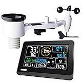 ECOWITT WS3900 Estación meteorológica inalámbrica con sensor exterior, 7 en 1 unidad meteorológica exterior WS69, Consola interior WiFi LCD en color de 7,5 pulgadas Incorpora 3 sensores para el hogar Negro