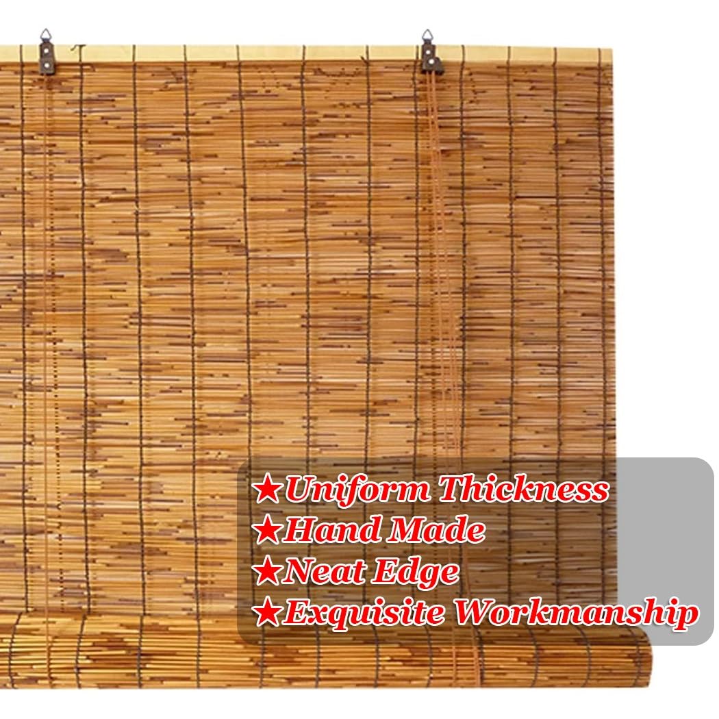 Natural Schilf Vorhang Bambusrollo Lichtfilter, Retro Sonnenschutz Rollo Bambus Jalousie Für Terrasse/Garten/Balkon/Küche, Seitenzug Natur Holzrollos Schilfvorhänge Sonnenschutzrollos(39"Wx86"H(100cmx