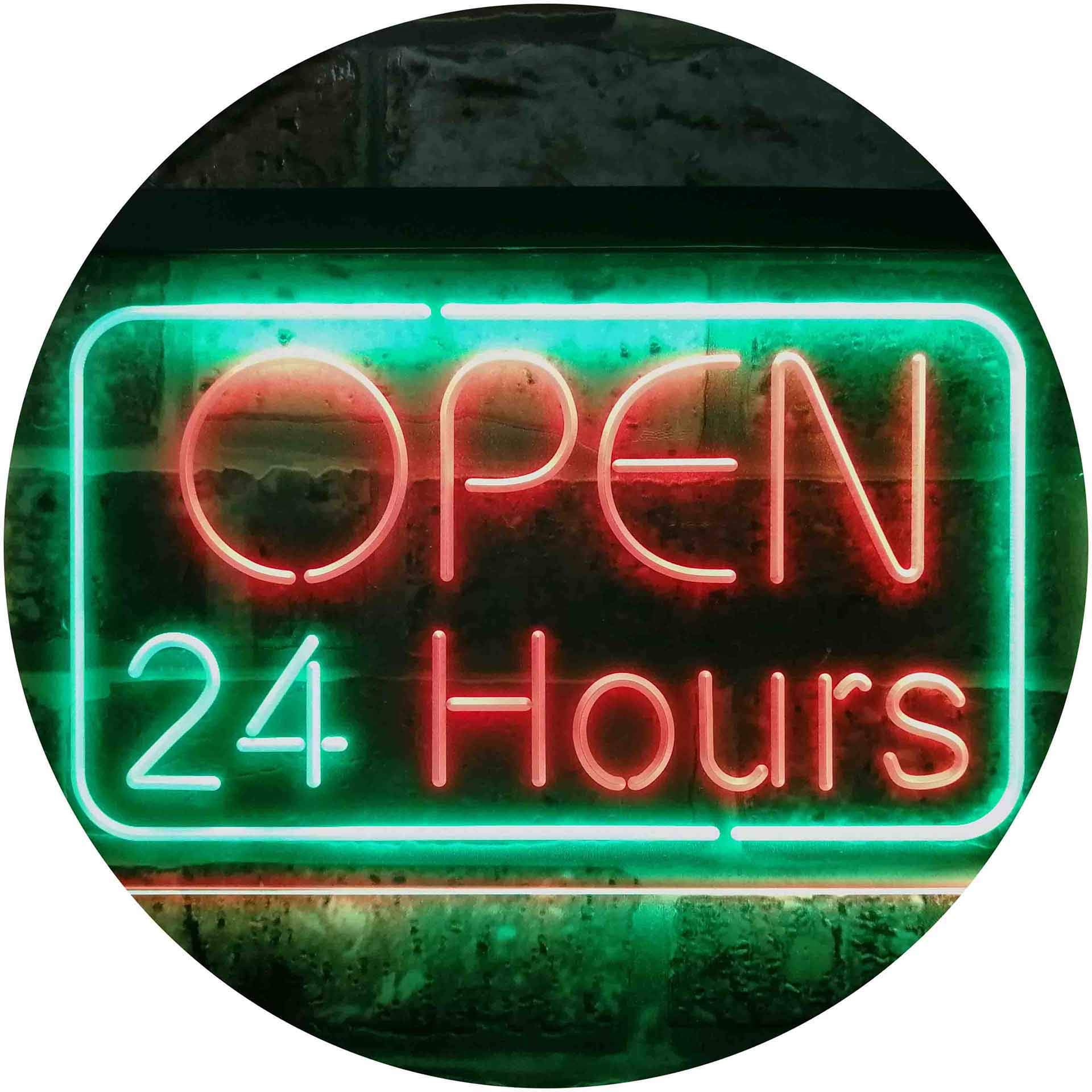 ADVPRO 24 Hours Open Shop Overnight Display Dual Color LED Enseigne Lumineuse Neon Sign Vert et Rouge 600 x 400mm st6s64-i2384-gr