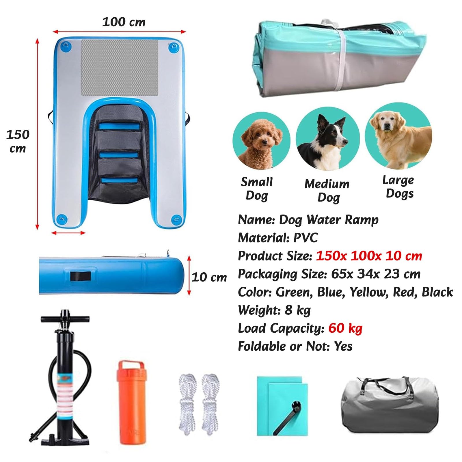 escalera de agua para perros Escalera Flotante Para Barco De Perros, Rampa Acuática Para Perros De PVC De Alta Visibilidad Para Piscina, Plataforma Hinchable Para Mascotas Para Costas/Lagos/río(1pc)