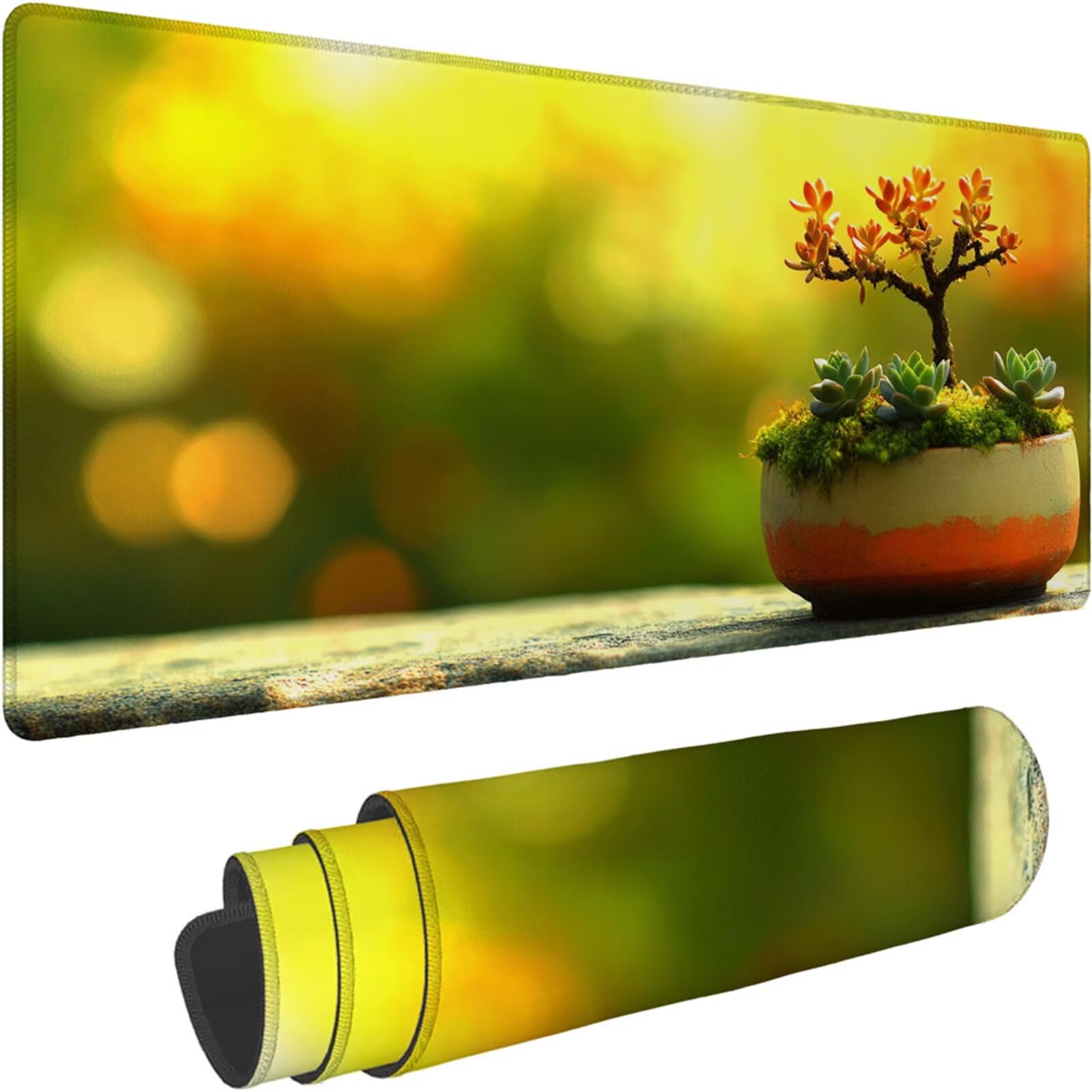 Gamingowa podkładka pod mysz 1200 x 600 x 3 mm, XXL, wodoszczelna, odporna na ścieranie, ze zszytymi krawędziami, żółta, podkładka na biurko, poprawia prędkość i precyzję, do komputera, laptopa