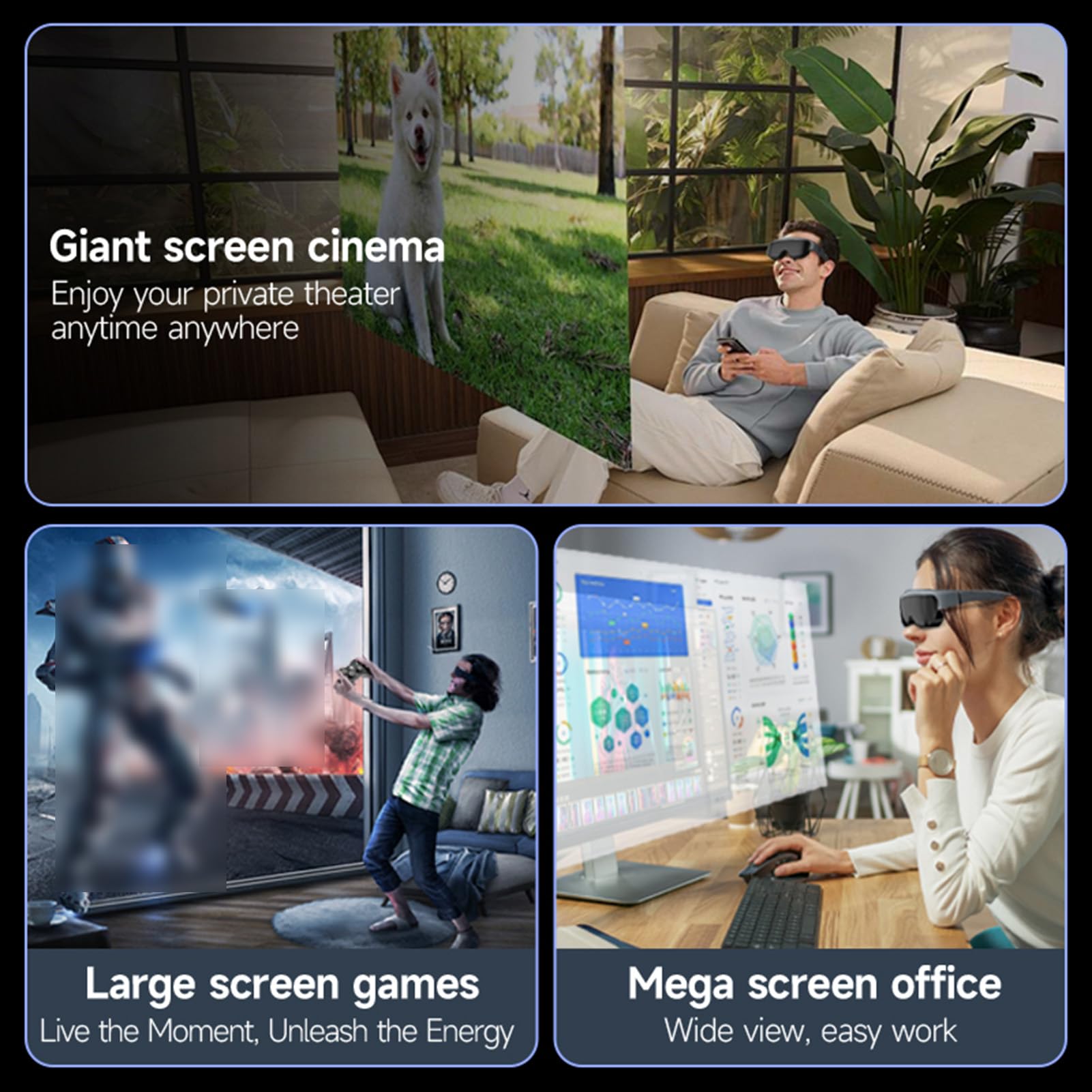 Sxhlseller Occhiali Video Intelligenti, Cinema Virtuale da 400 Pollici con Display 1080P 3000 Nit, Regolazione Miopia 0-600°, Tipo C per Giochi per PC su Telefono