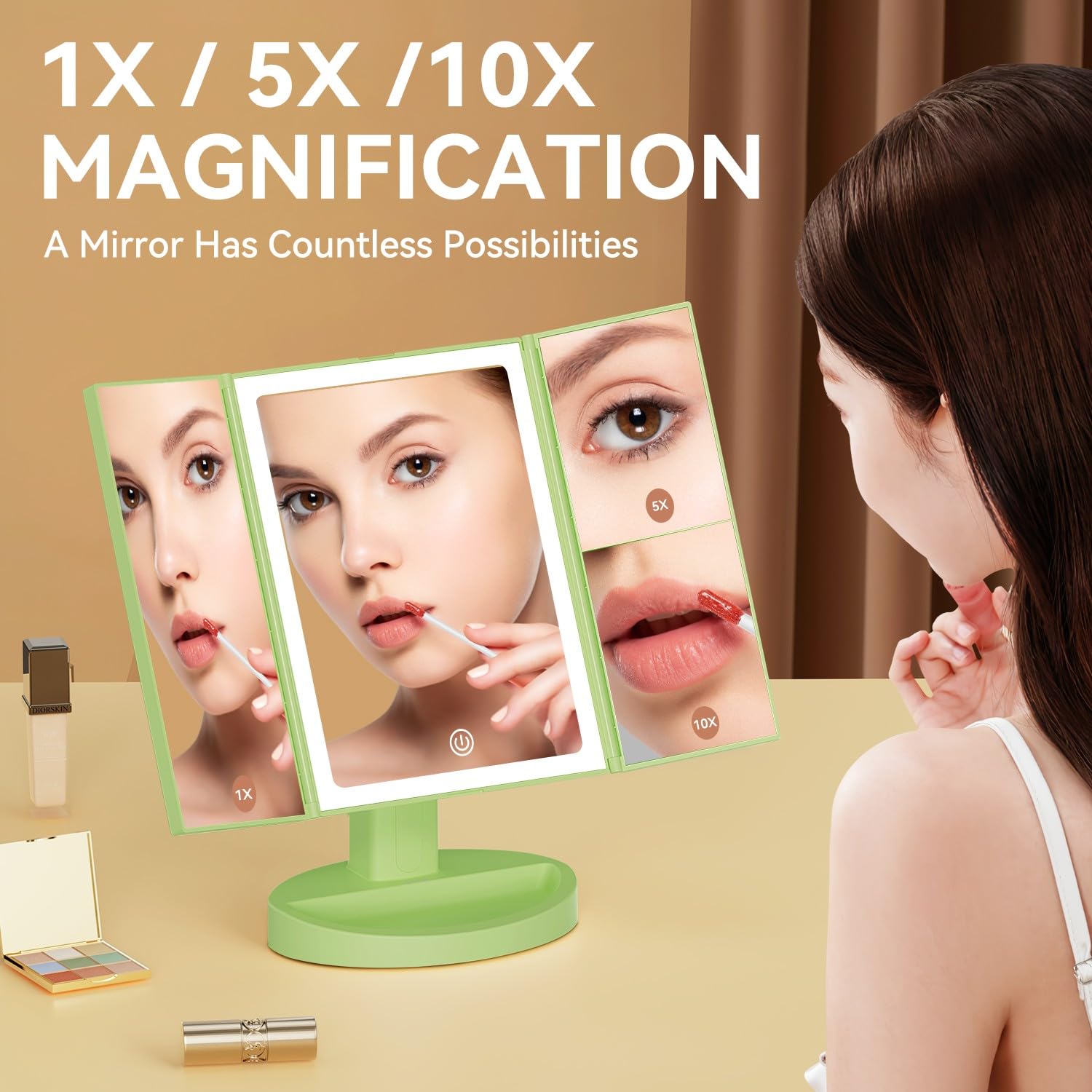 Auxmir Vanity Makeup Mirror with 68 LED Lights, 10X/5X/1X Rechargeable Magnifying Mirror - Image 2
