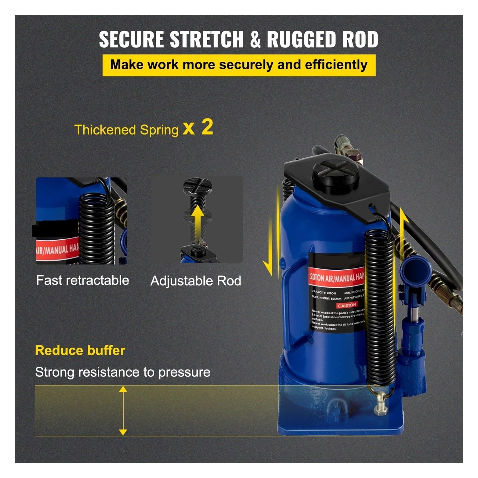 Cric Per Auto, Strumento for cric idraulico ad aria da 20 tonnellate da 4 piedi for bottiglia for il sollevamento di veicoli agricoli, macchinari pesanti, riparazione di attrezzature industriali,Ripa
