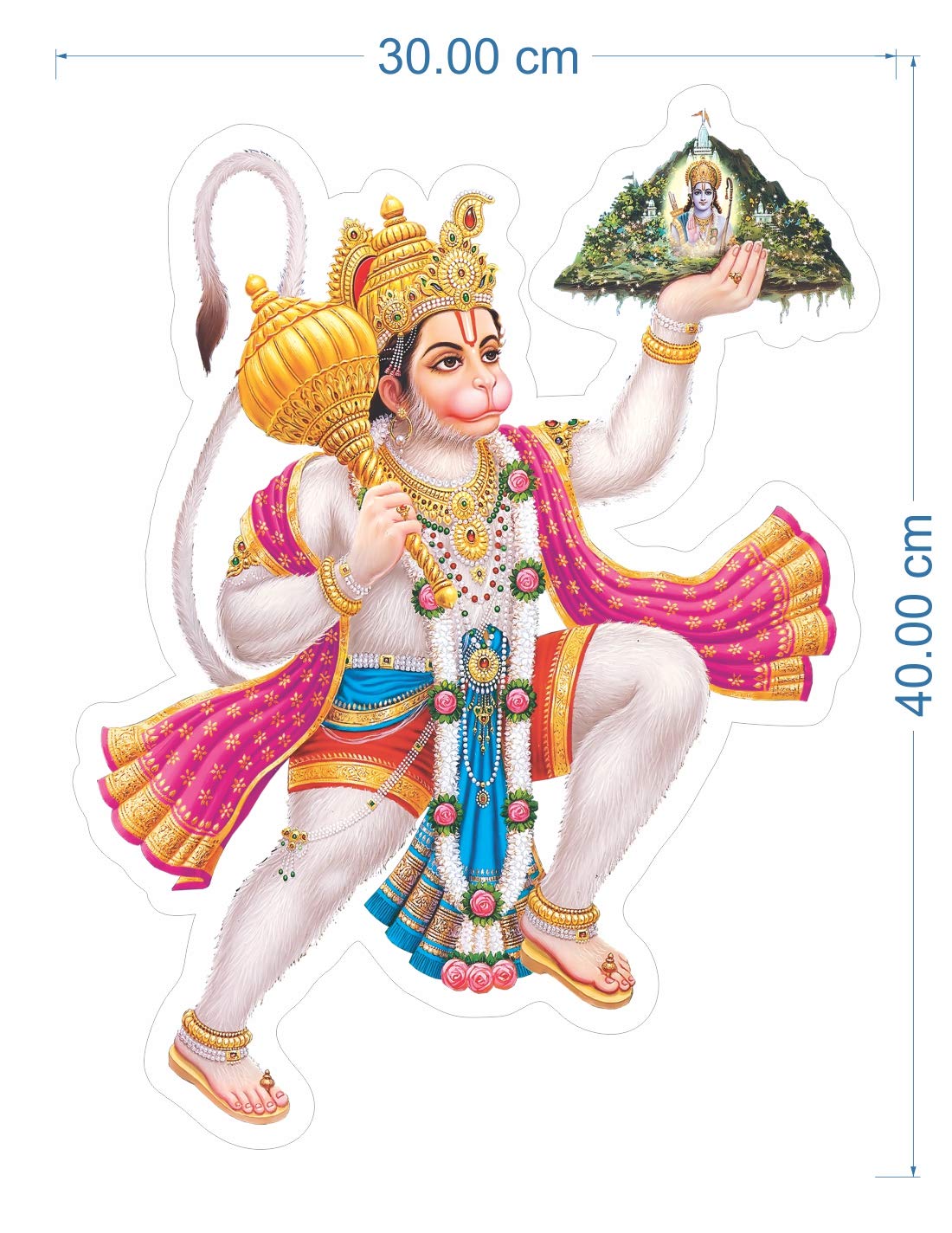 Rangoli Naklejka ścienna nadruk Hanuman na białym błyszczącym winylu z mocnym gumowaniem i przyklejeniem do pokoju, samochodu, drzwi, świątyni, szkła