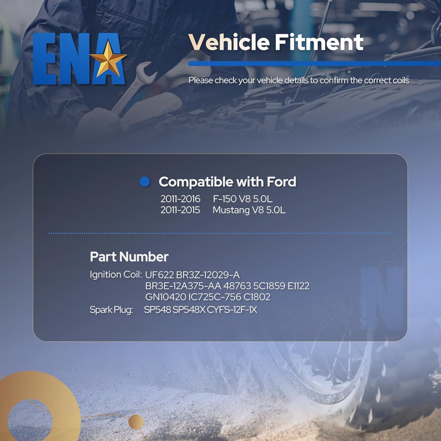 ENA Set of 8 Red Ignition Coil Pack and 8 Platinum Spark Plug 5.0 Compatible with Ford F150 Mustang V8 5.0L 2011 2012 2013 2014 2015 2016 Replacement for C1802 UF622 DG542 SP548