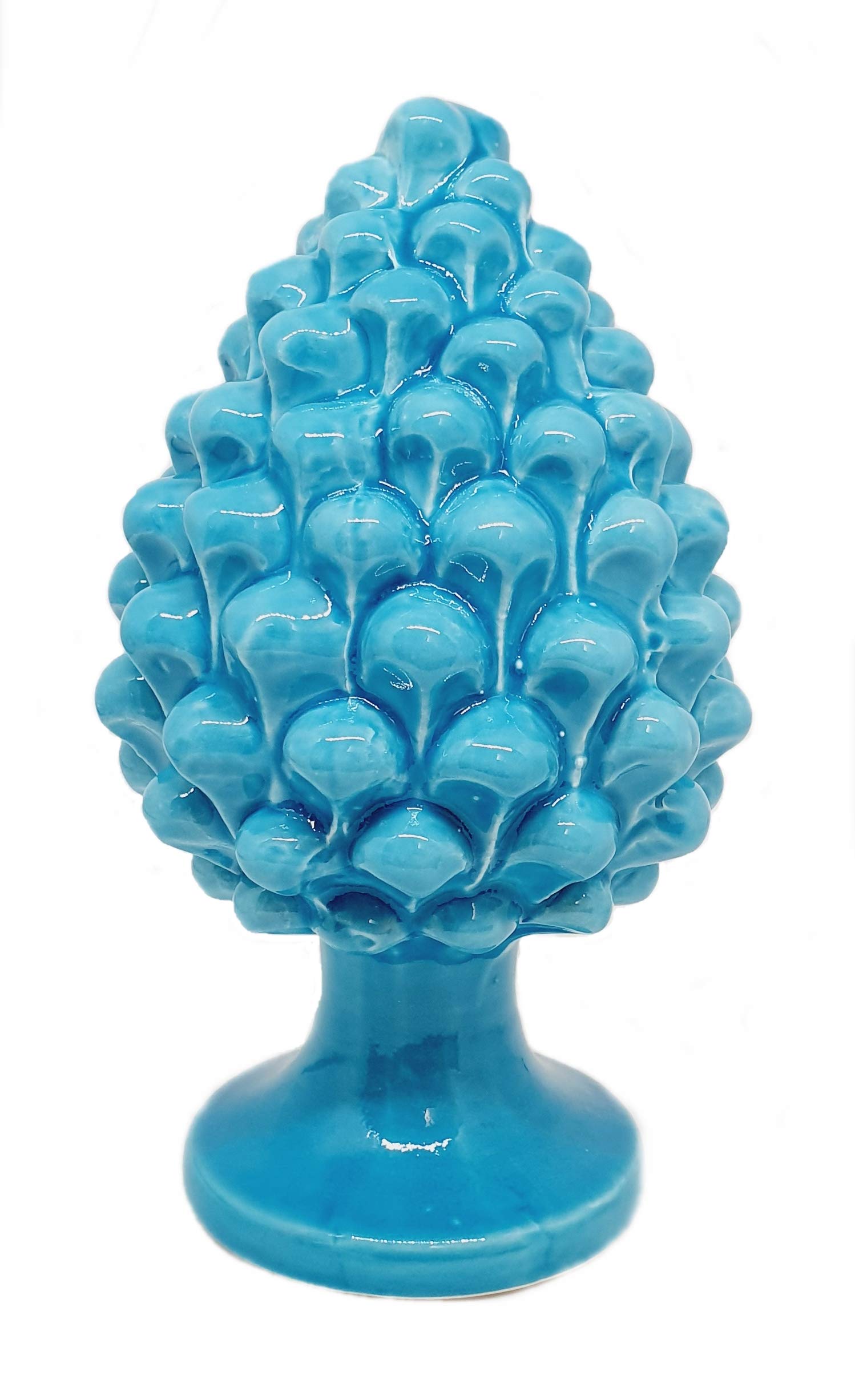 Sicilia Bedda Azure - Sicilian Ceramic Pine Cone - Product Made Entirely By Hand - Decorative Pine Cone (Blue, 18_X_11cm)