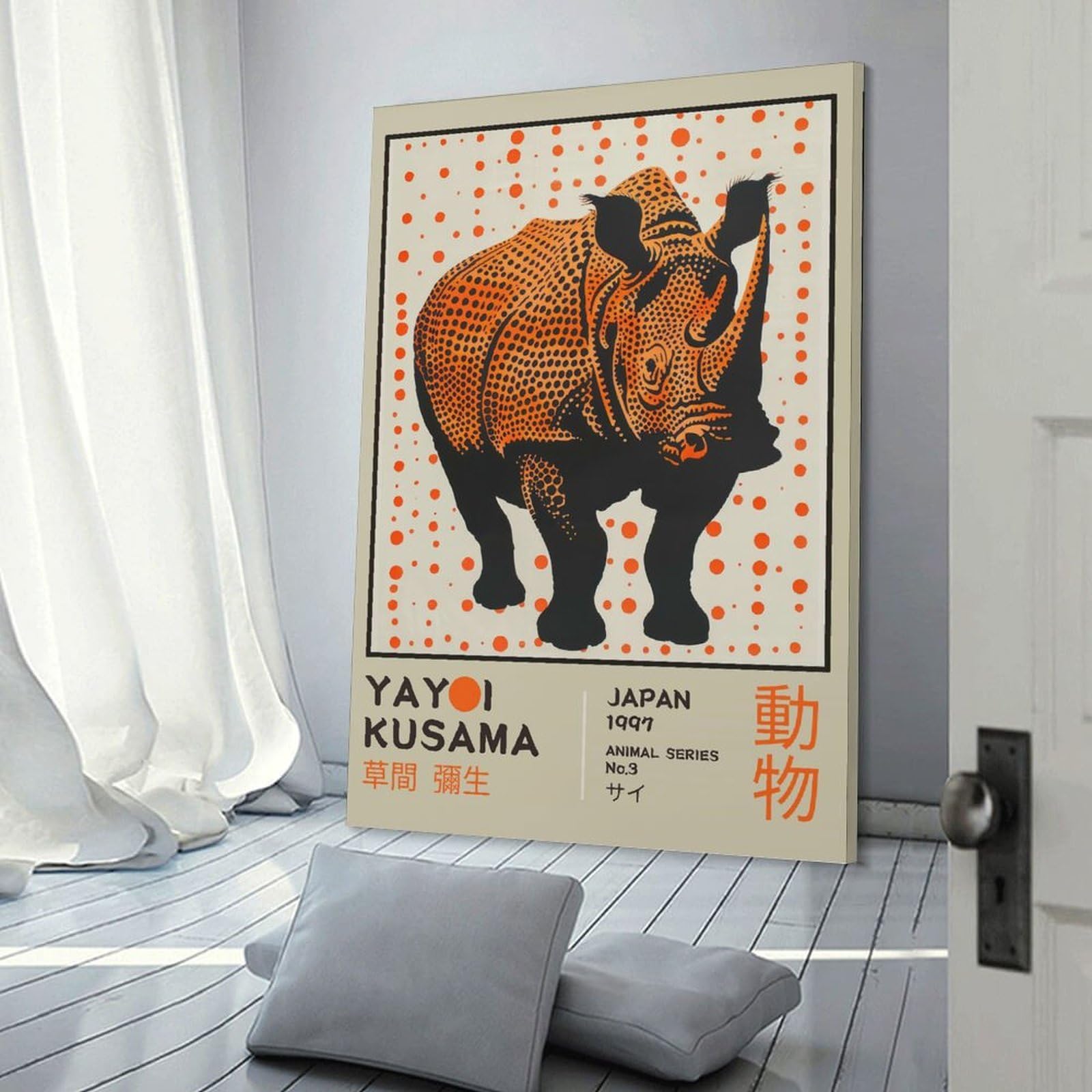 Junmoney Frame-Style-21 Yayoi Kusama Rhino No.3 Exhibition Poster Room Decor Wall Art 24X36inch(60X90cm), For Lounge Decor, Offices Or Entryway Styling, A Flexible Wall Accent For Shared Spaces