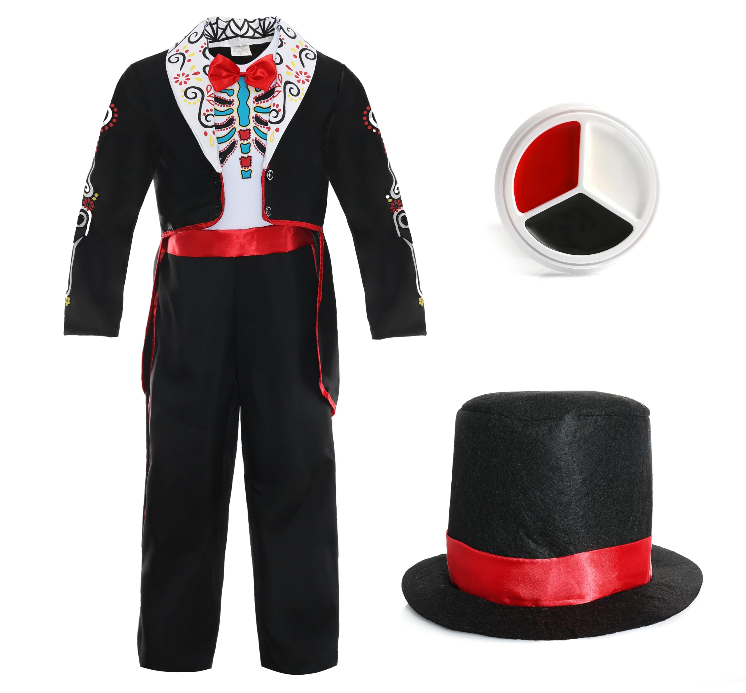 Costume Dia De Los Muertos Per Bambino – Completo Scheletro Con Teschi Di Zucchero, Cappello E Trucchi Incluso - 3