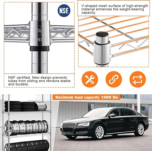 Vista 164 de Estantería de almacenamiento de 6 niveles, estantería de alambre, 48 pulgadas de largo x 18 pulgadas de ancho x 72 pulgadas de alto, estante Negro