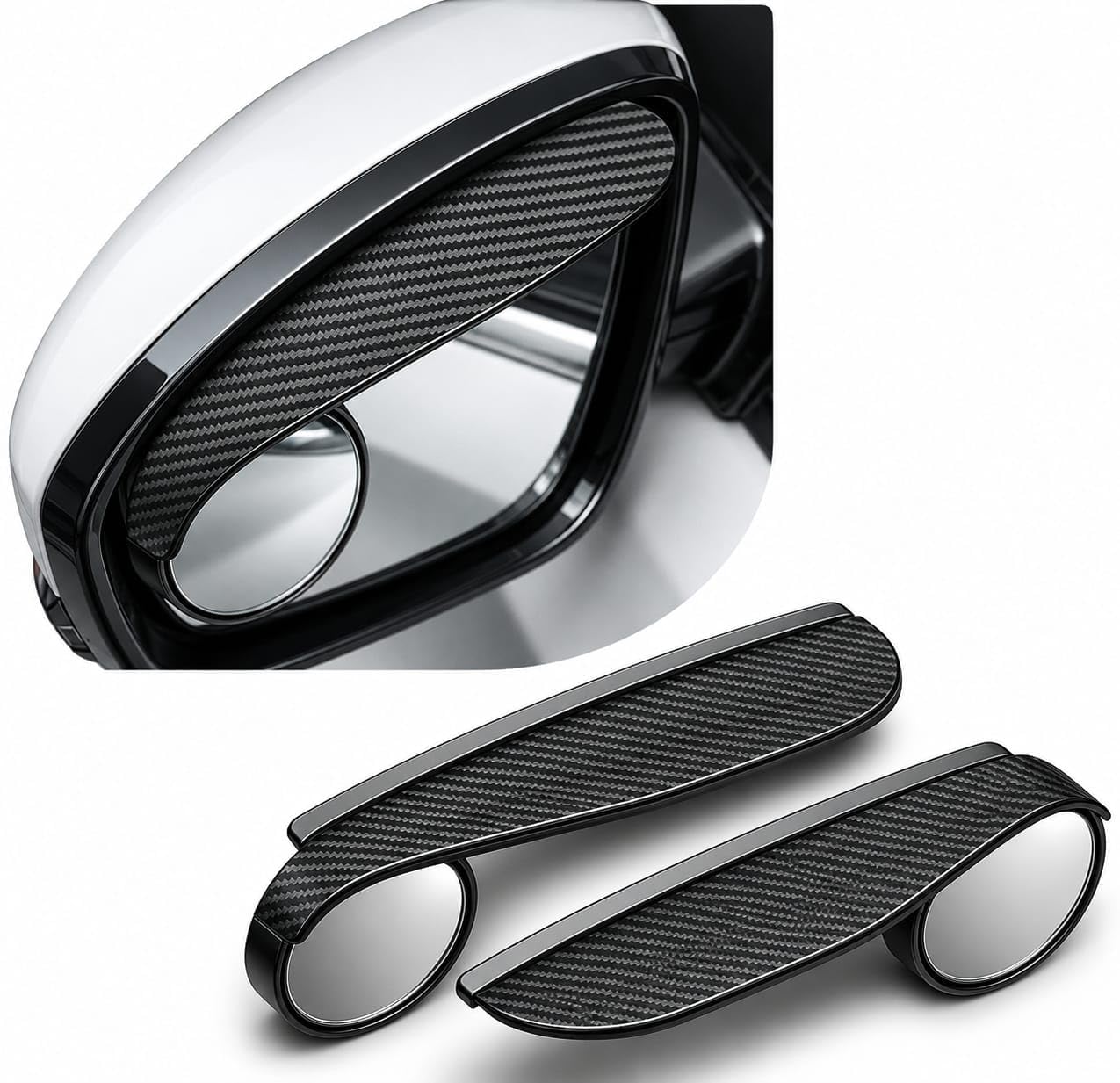2PCS Car Blind Spot Mirror, Adjustable Wide Angle Side Mirror with Rain Visor Guard, Carbon Fiber Rear View Blind Spot Mirror Reflective Protection Shield, Car Accessories-image-16