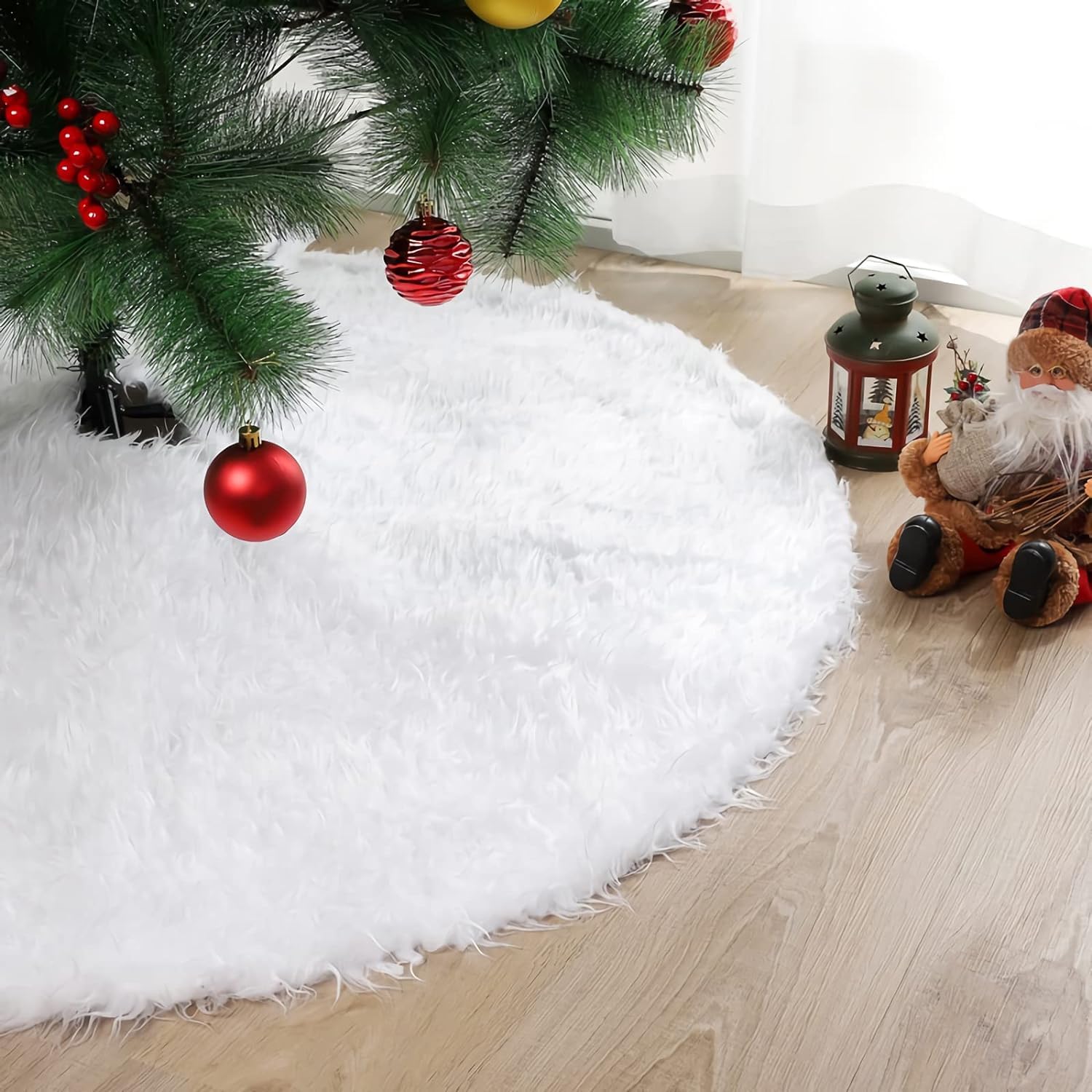 Dreamhigh Jupe de Sapin de Noël Blanc 122CM, Tapis en Peluche Couvre Pied pour Arbre de Noel Decoration