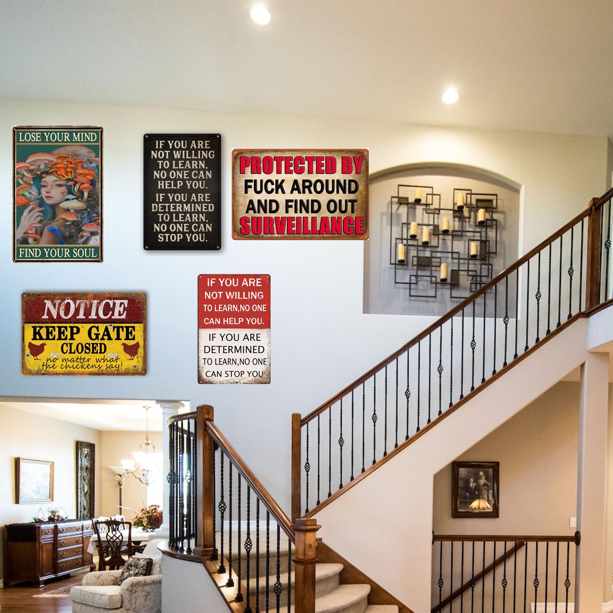 Amazon.com: Funny Tin Sign Man Cave Decor Protected By Fuck Around