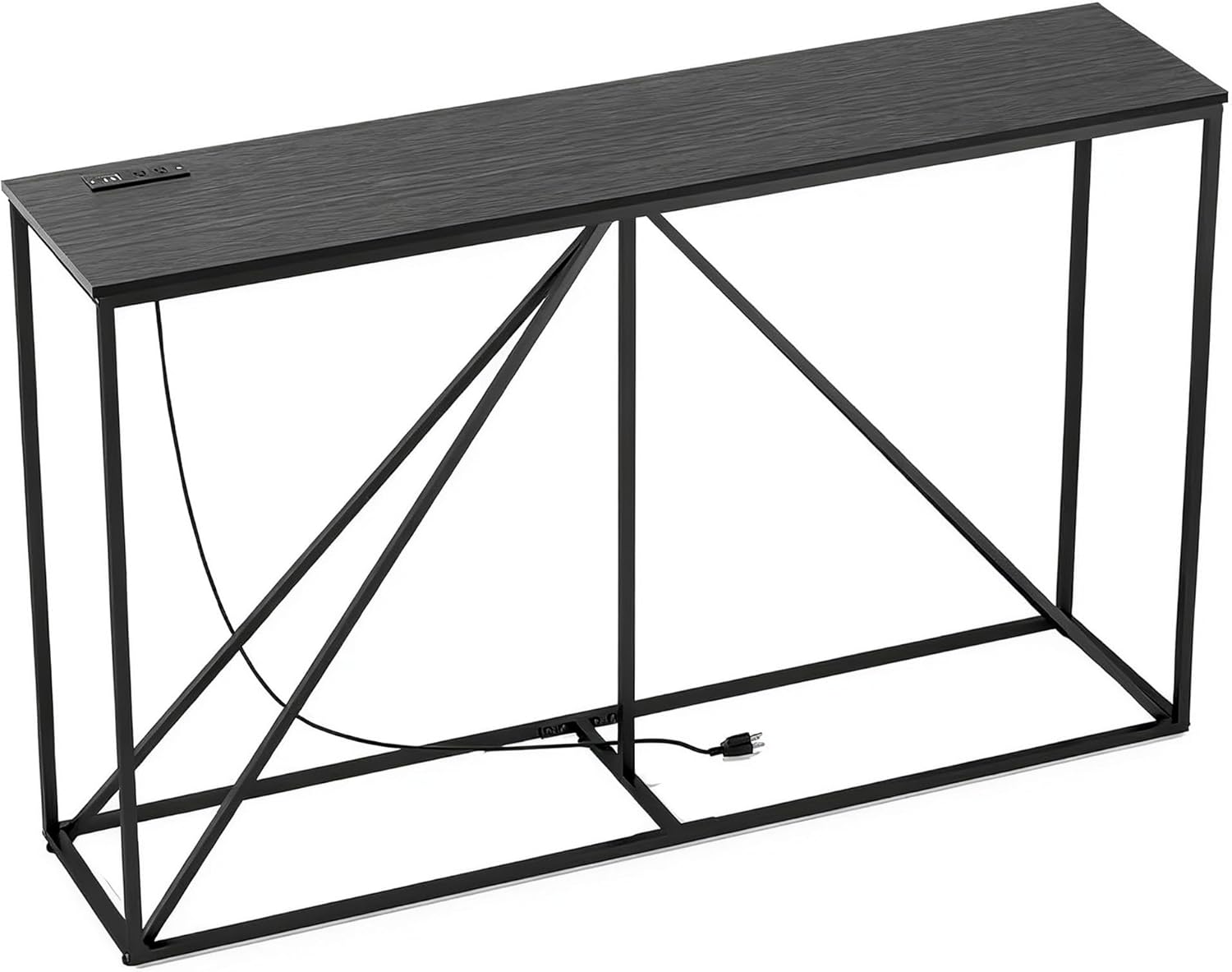 Console Table, 51" W × 12" D × 31.5" H Sofa Table Behind Couch, Entryway Table with Electrical Outlet & USB Ports, Industrial Pyramid Metal Base Console Table for Entryway, Black Wood​