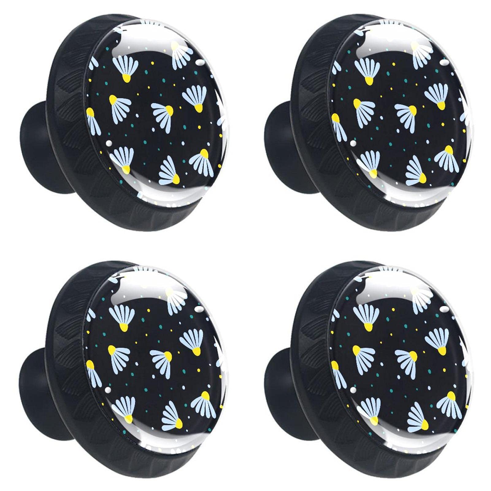 Boutons de meuble motif floral noir et camomille pour cuisine