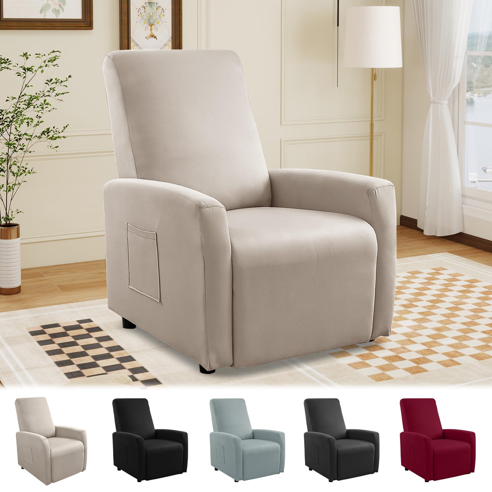 MeYuxg Copri Poltrona Relax Reclinabile a 1 Posto, Elasticizzato Copripoltrona Relax Reclinabile con Tasche, Impermeabile Copri Poltrona Totale, per Poltronas Relaxs e TV(Moka Chiaro, 4 Pezzi)