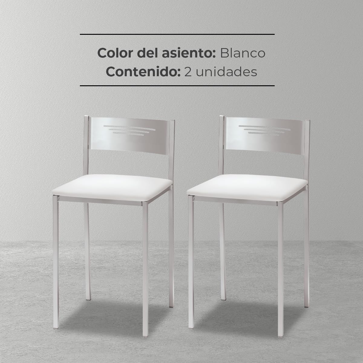 ASTIMESA Dos Taburetes de Cocina con Respaldo Polipiel Blanco, Altura de Asiento 45 cms. (TABCRBL)