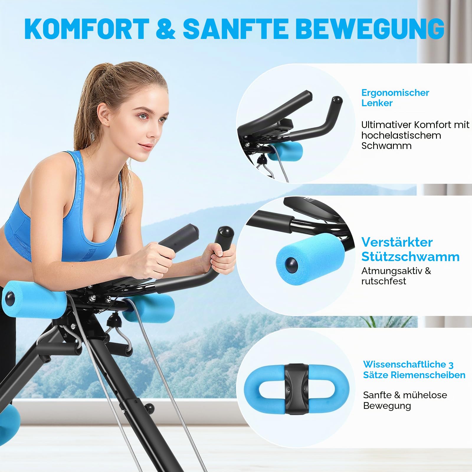 Bauchmuskeltrainer für Zuhause, 3 Einstellbare Winkel & 5 Höheneinstellungen/150kg Belastbarkeit, Ausgestattet mit LCD-Bildschirm, Multifunktionales Ganzkörper-Trainingsgerät