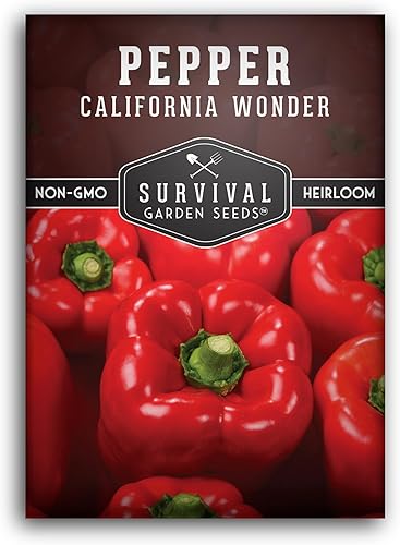 Miniatura 1 de Survival Garden Seeds - Semilla de pimienta California Wonder para plantar - Paquete con instrucciones para plantar y cultivar pimientos rojos