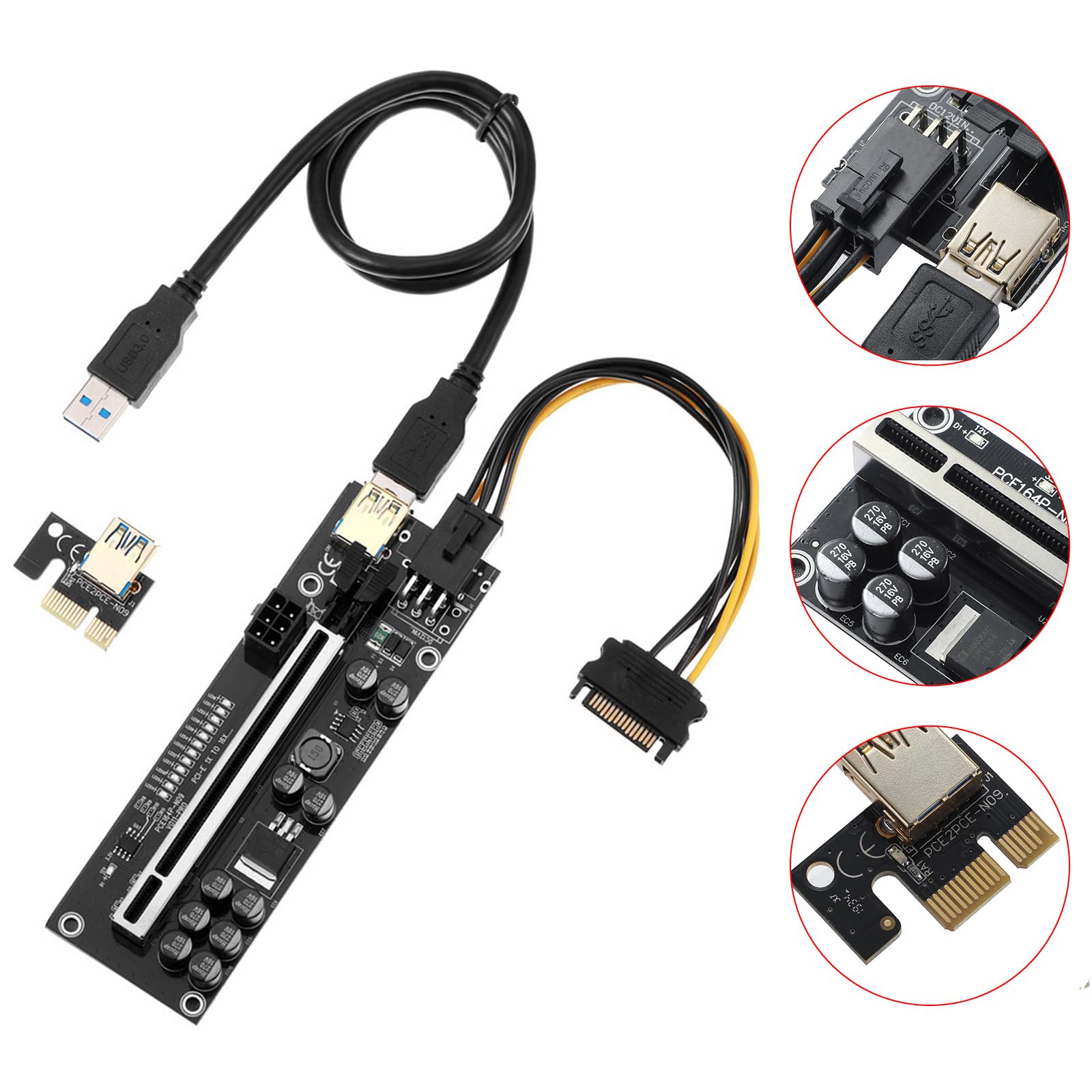 Amazon.com: PCIE Riser 10 Capacitors,GPU Extender Riser Card for Bitcoin  Litecoin ETH Ethereum Mining,with 60 cm USB 3.0 Extension Cable & 6PIN SATA  Power Cable (V11Pro-1 Pack) : Everything Else