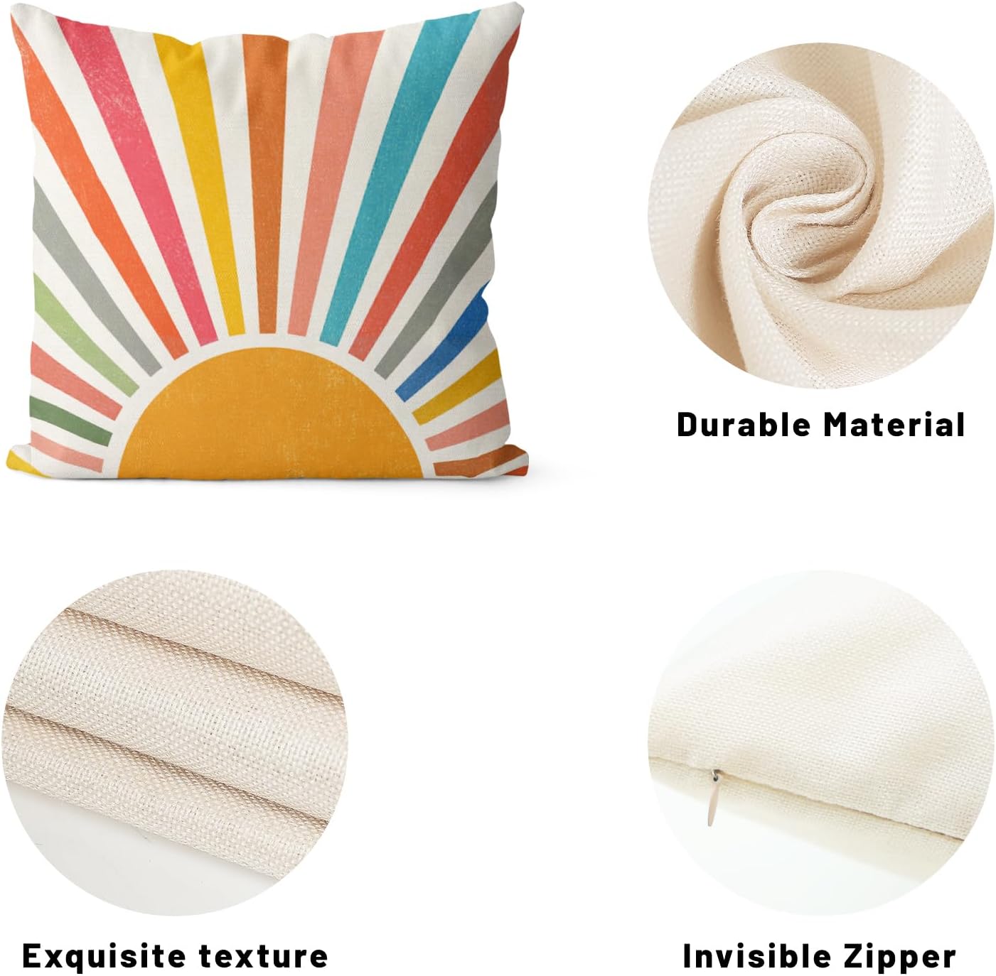 Summer Pillow Covers 24x24 Set of 2 Colorful Stripes Yellow Sunshine Outdoor Throw Pillows Boho Rainbow Sun Decorative Pillowcase Linen Modern Farmhouse Cushion Case for Home Bedroom Decor