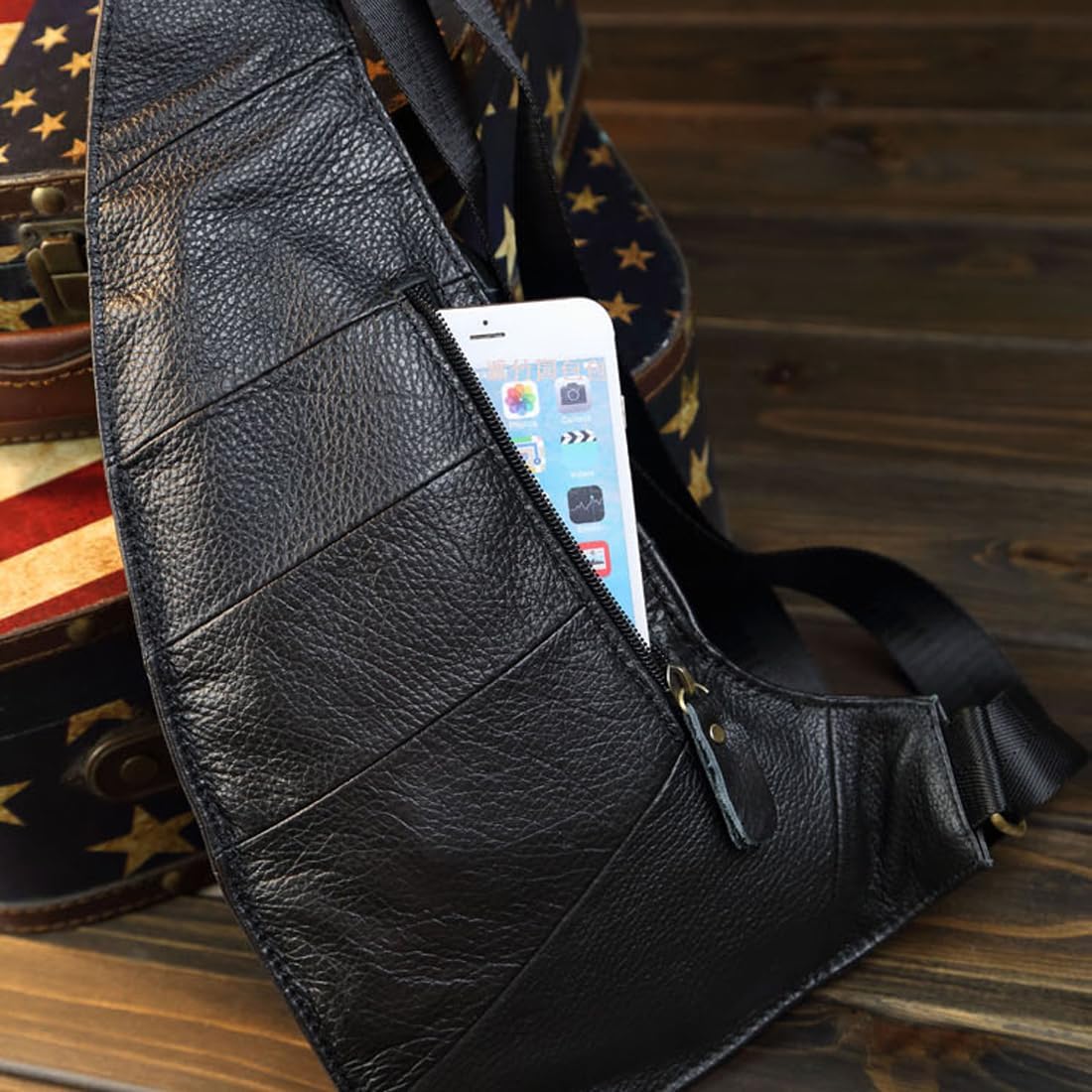 KPYWZER Vintage Leather Sling Bag Backpack for Men Crossbody Shoulder Chest DayPack Backpacks - Image 9