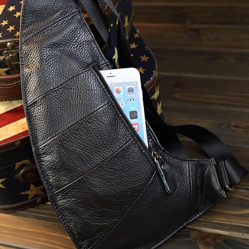 Miniatura 9 de KPYWZER Vintage Leather Sling Bag Backpack for Men Crossbody Shoulder Chest Day Pack Backpacks