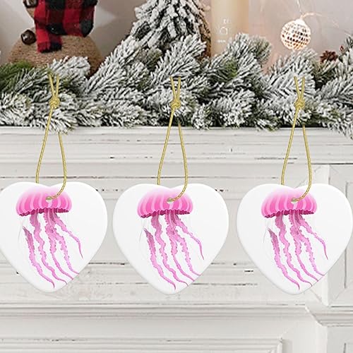 Miniatura 7 de Christmas Ceramic Love-Shaped Ornaments MSRHIUEF Pink Jellyfish Pattern Christmas Tree Accessories for Shopping malls Windows