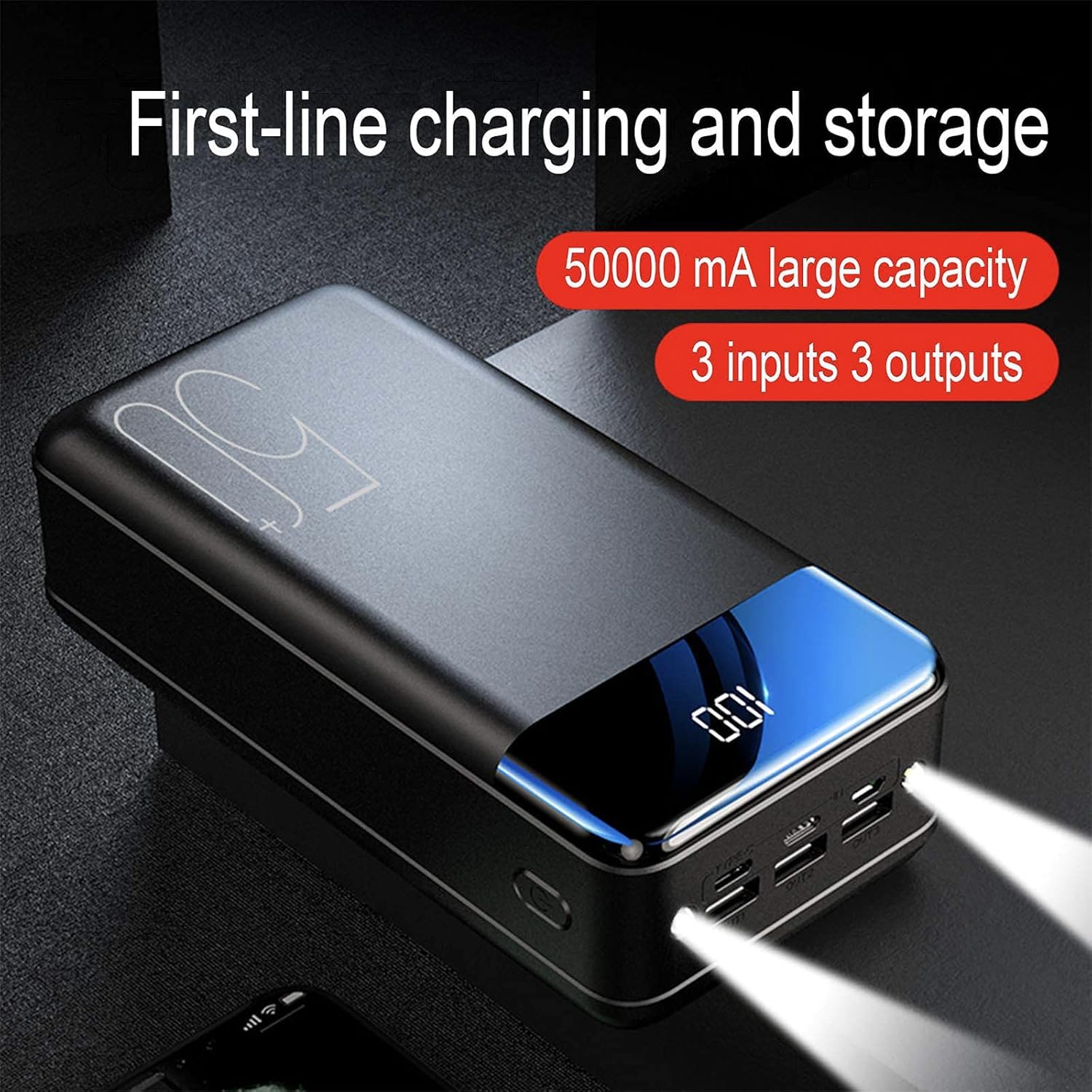 Powerbank 80000 mAh na zewnątrz Camping 2,1 A Szybkie ładowanie Przenośna ładowarka Bateria zewnętrzna z wyświetlaczem LED do telefonów Tablety, 40000 mAh, biała