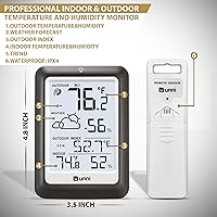 Vista 6 de Indoor Outdoor Thermometer Wireless Weather Station, Temperature Humidity Monitor Battery Powered Inside Outside Thermometers with 330ft Range