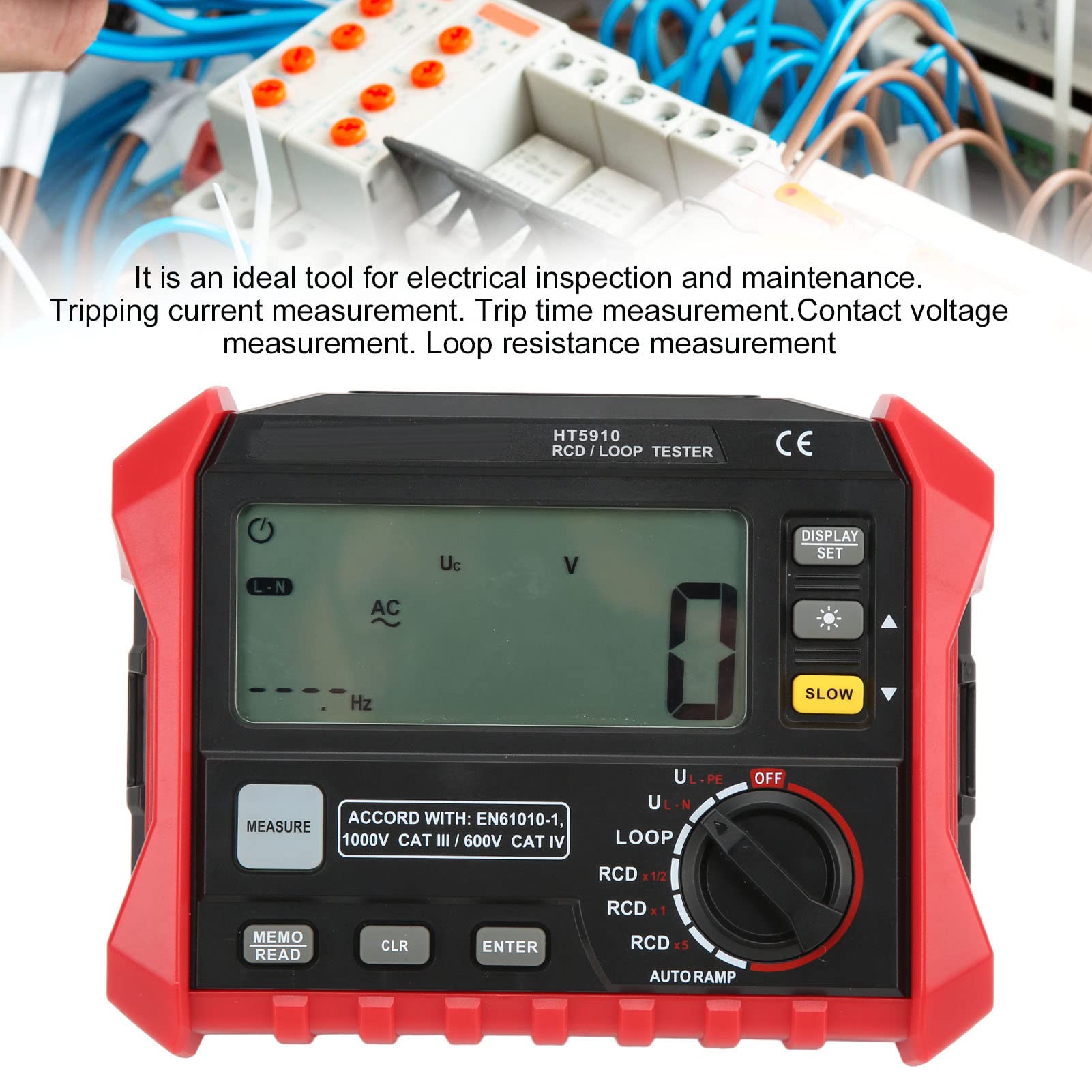 Schleifenwiderstandsprüfgerät, HT5910 0V-440V RCD-Schleifentest Kompaktes RCD-Widerstandsprüfgerät zur Stromkreiserkennung