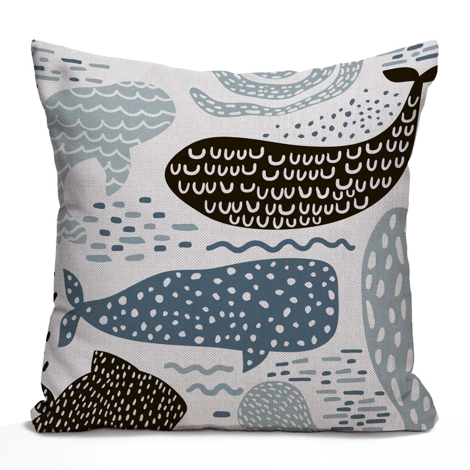 Tomda Multi116 Black Abstract With Nautical Sea Animal Fur Seal Whale Octopus Fish In Pastel Colors Blue Cotton Linen Square Cushion Cover Decorative Throw Pillow Cover Pillowcase For Sofa 45X45cm 18X18 Inch