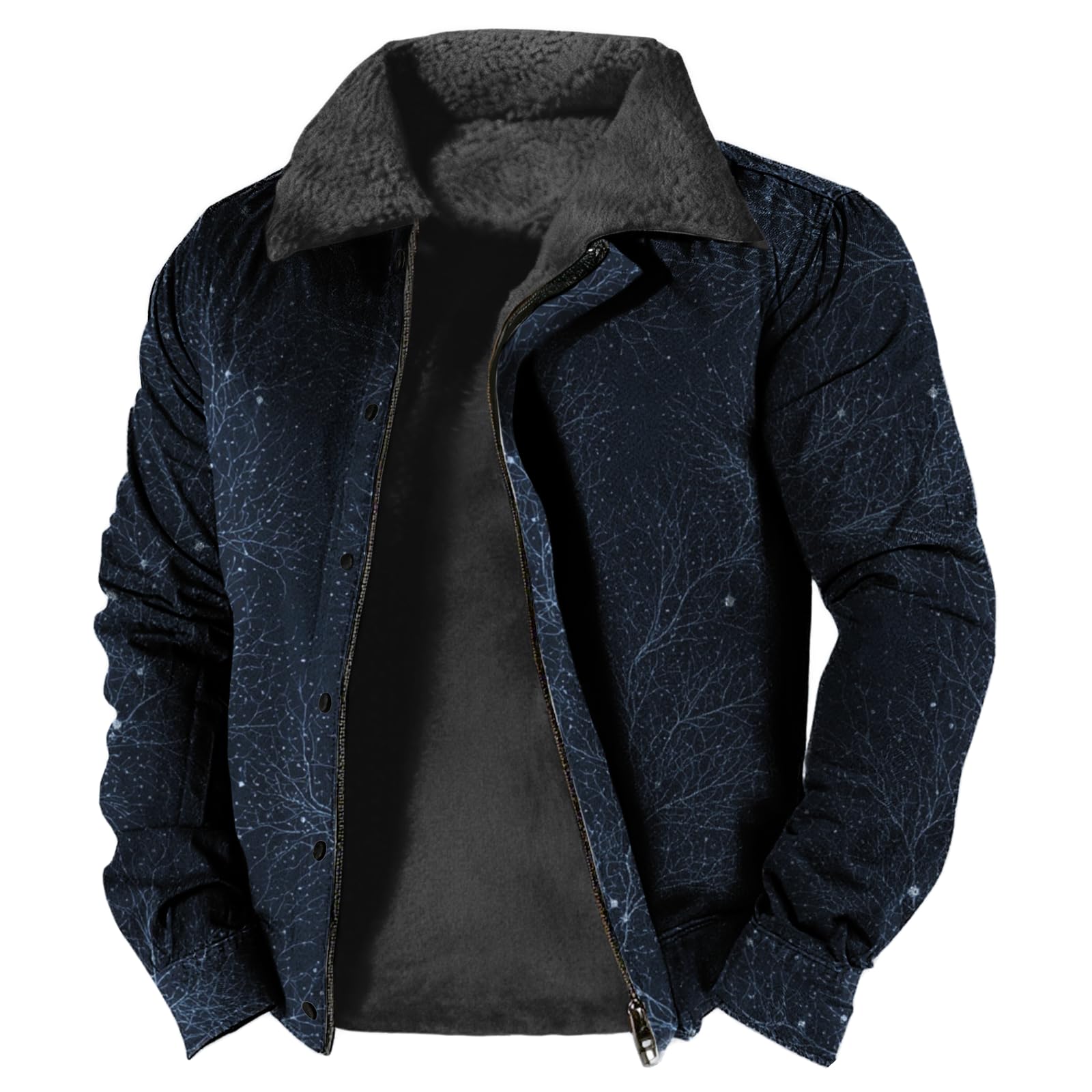 Western Aztec Jacket for Men Warm Sherpa Lined Winter Coat Full Zipper Graphic Print Fleece Lapel Outwear