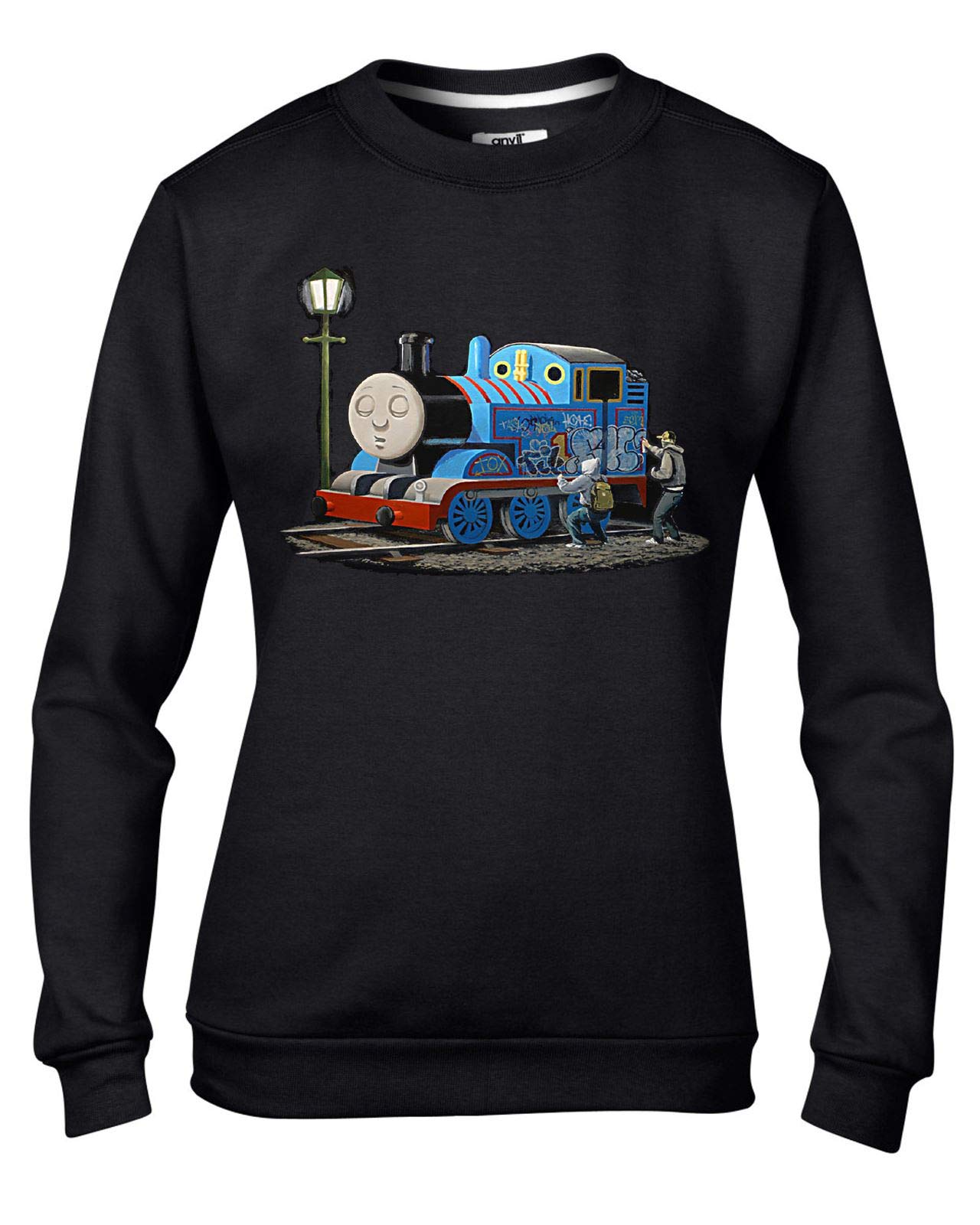 Tribal T-Shirts Banksy Thomas The Tank Engine Graffiti Women's Sweatshirt Jumper (Medium, Black)