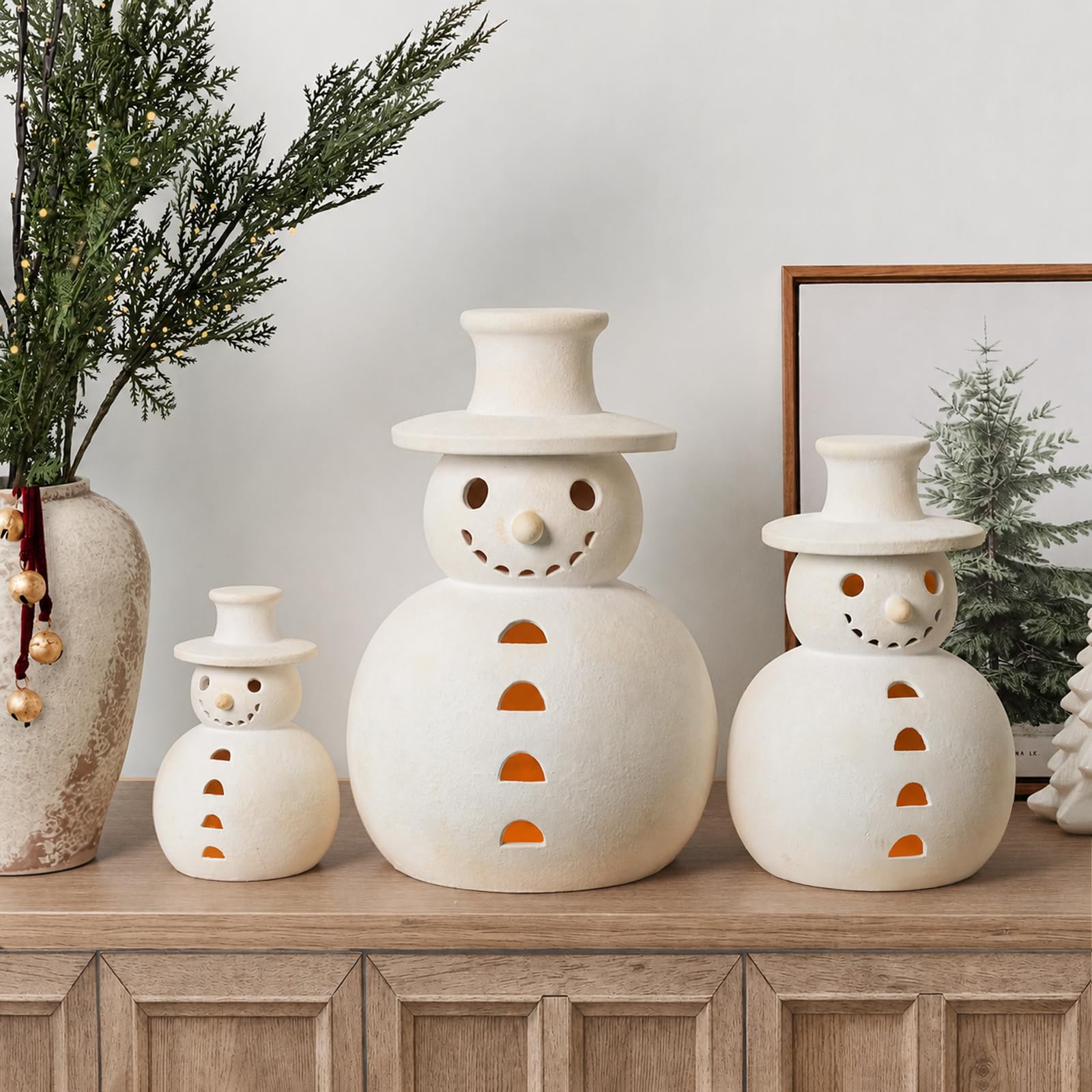Decorazioni natalizie, 18 cm, statuetta di pupazzo di neve in terracotta