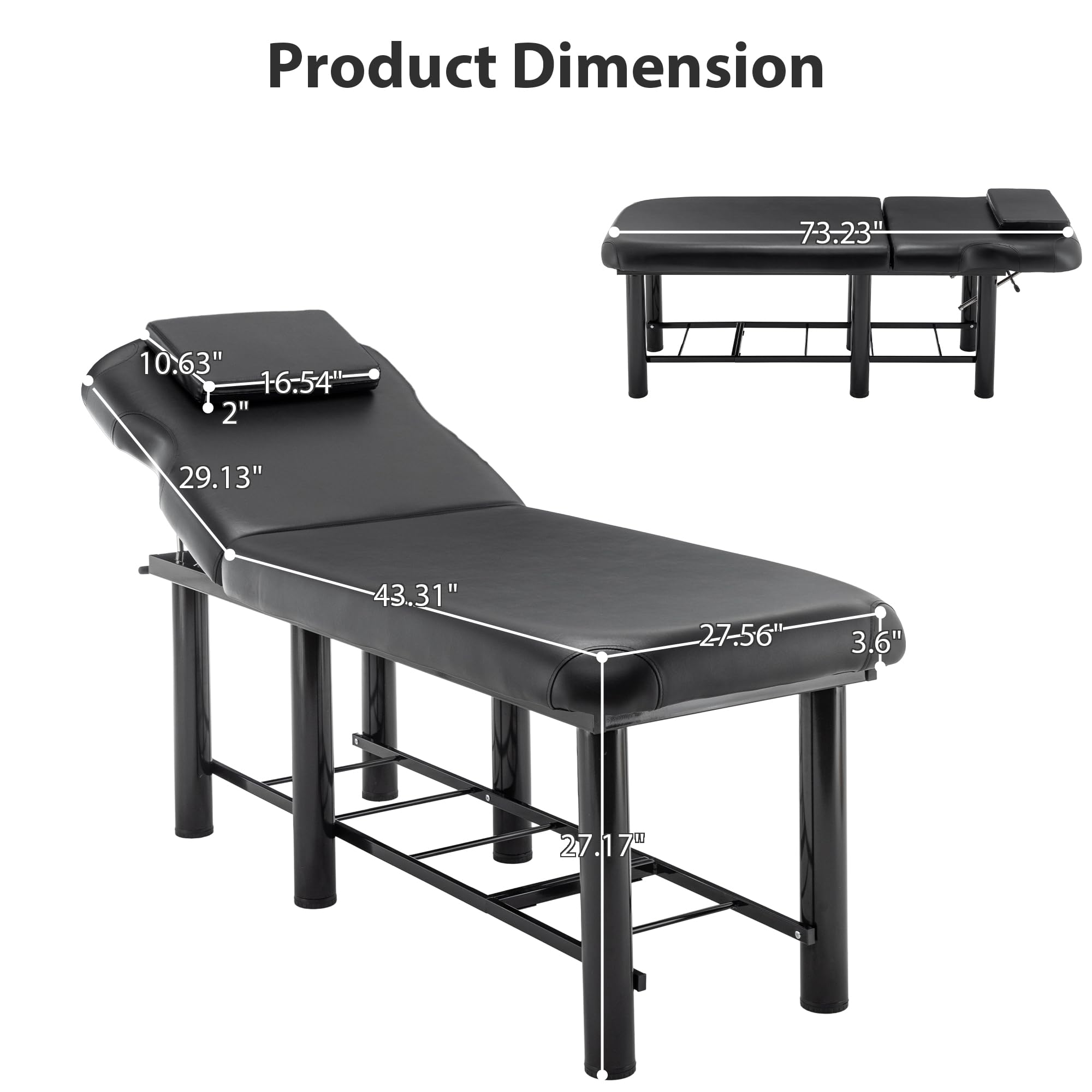 aphrophina Enhance Comfort with Adjustable Professional Massage Table, Removable Headrest, Sturdy Steel Frame, Memory Foam Layer, Black
