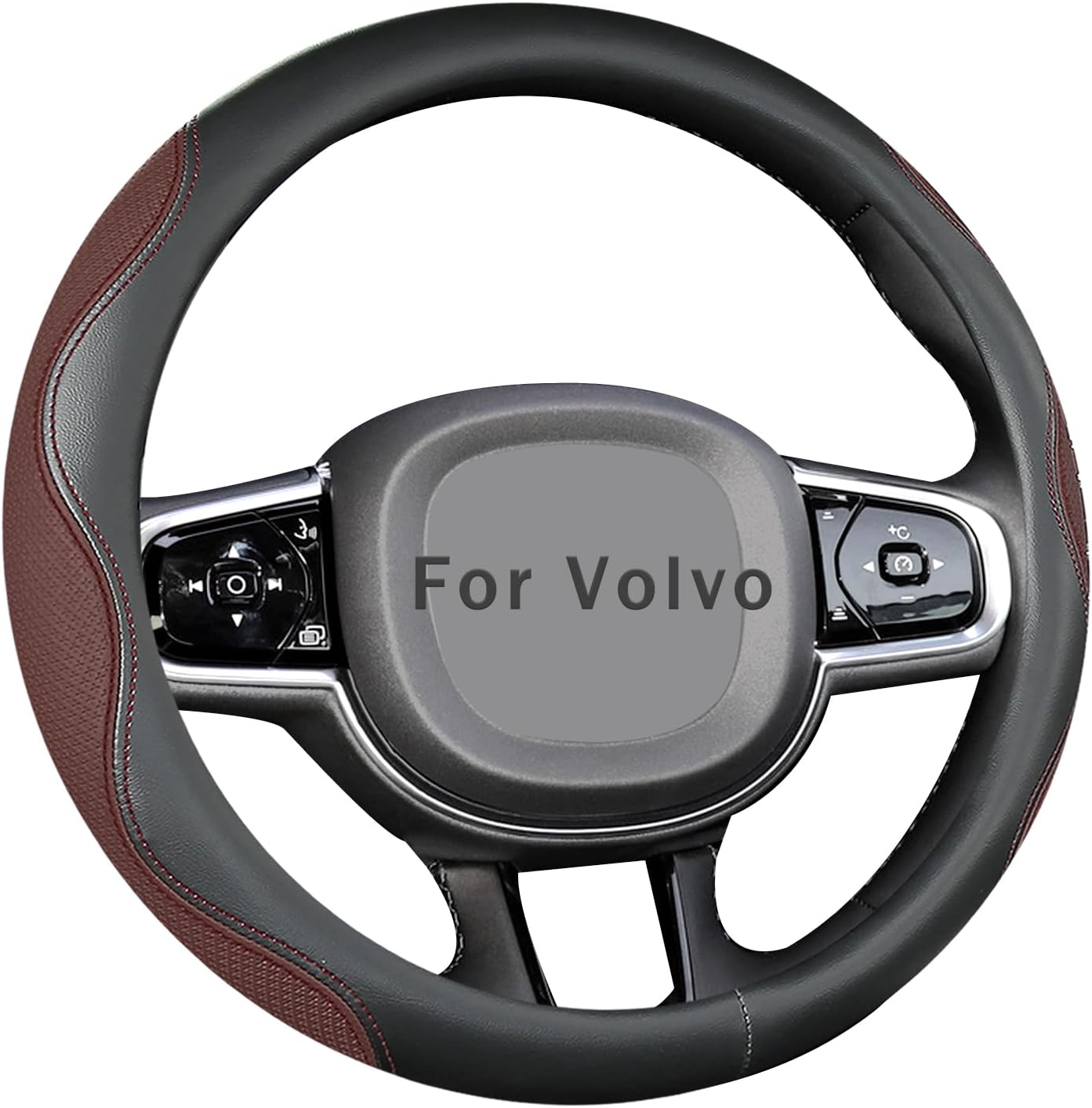 Custom-Fit for Volvo Steering Wheel Cover, Leather Double Sided Car Steering Wheel Covers, Breathable Anti-Slip, for Volvo Accessories (H-Brown)