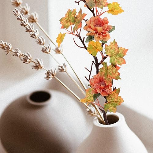 Miniatura 5 de Toyvian Hojas de arce artificiales, ramas, 2 piezas, decoración de otoño, tallos de hojas de arce artificiales, flores de hojas de arce vívidas,