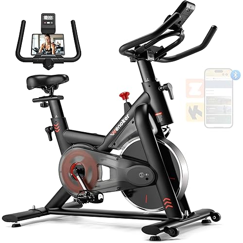 Wenoker Exercise Bike for Home – 350LB Indoor Cycling Bike, Silent Stationary Spin Bike with App Sync, Adjustable Seat, LCD Monitor, Smooth & Quiet for Cardio Workout