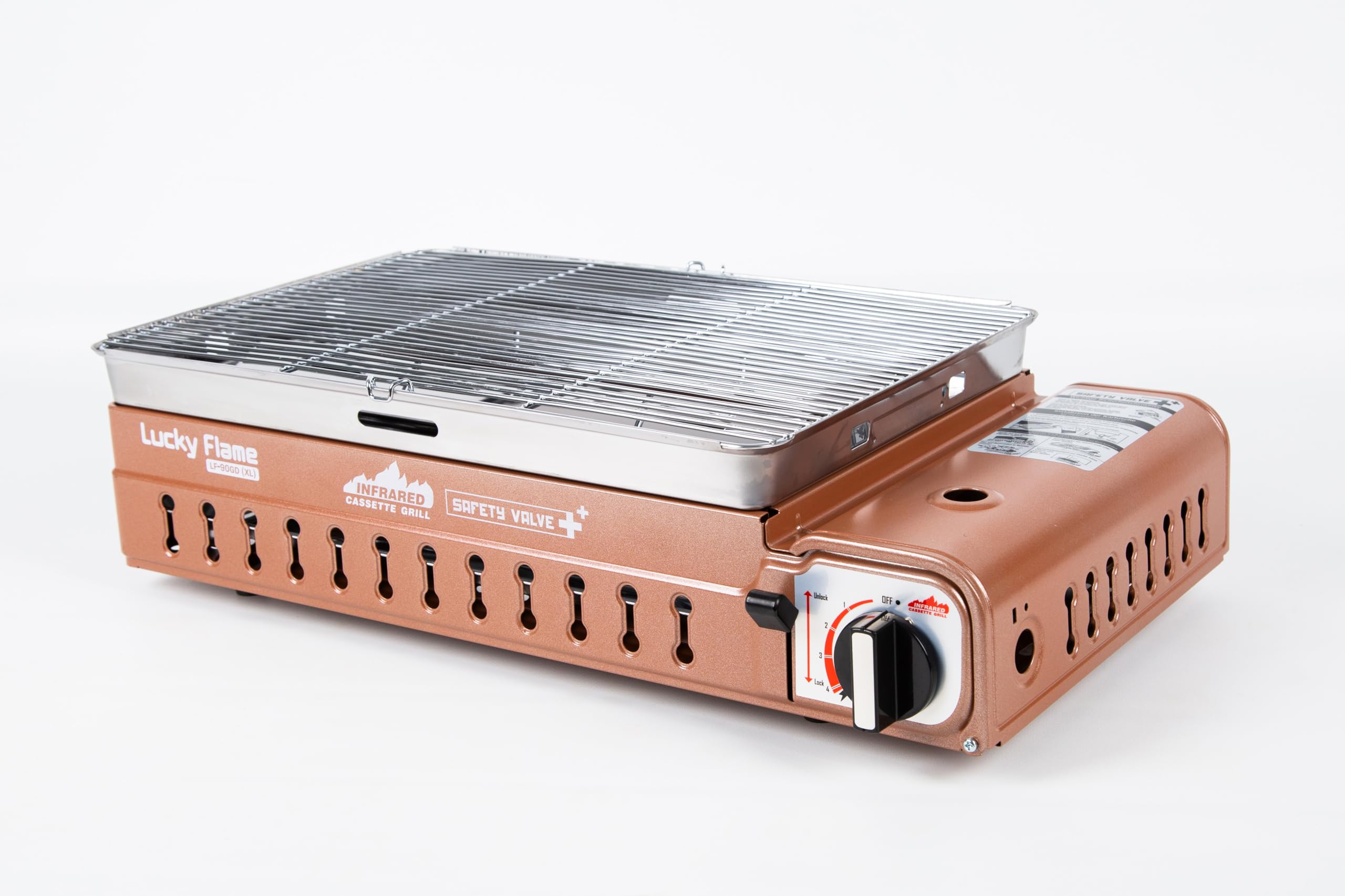 Lucky Flame LF-90GD(XL) Gasgrill/Campinggrill für MSF-1A 227g Kartuschen, Piezo-Zündung und Automatischer Gasabschaltung