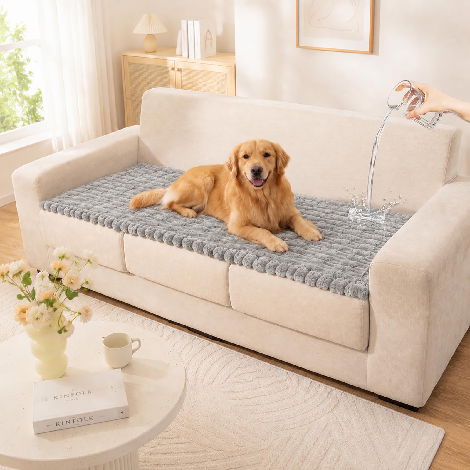 Wnote Thick Leakproof Sofa Cover, LightGray,70x210cm | Sofa Slipcovers Washable, Non-slip Sofa Covers 3 4 Seaters,Couch Covers Protectors for Dogs,Sofa Covers for Leather Sofa for Living Room