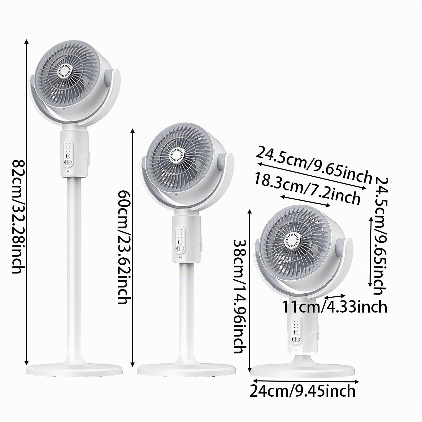 Ventilatore a Pavimento e da Tavolo 3-in-1 a Circolazione d'Aria, Regolabile in Altezza (38-82cm), 5 Velocità, Telecomando, Timer 8h e Ricarica Type-C, Base per Aromaterapia, per Casa e Ufficio