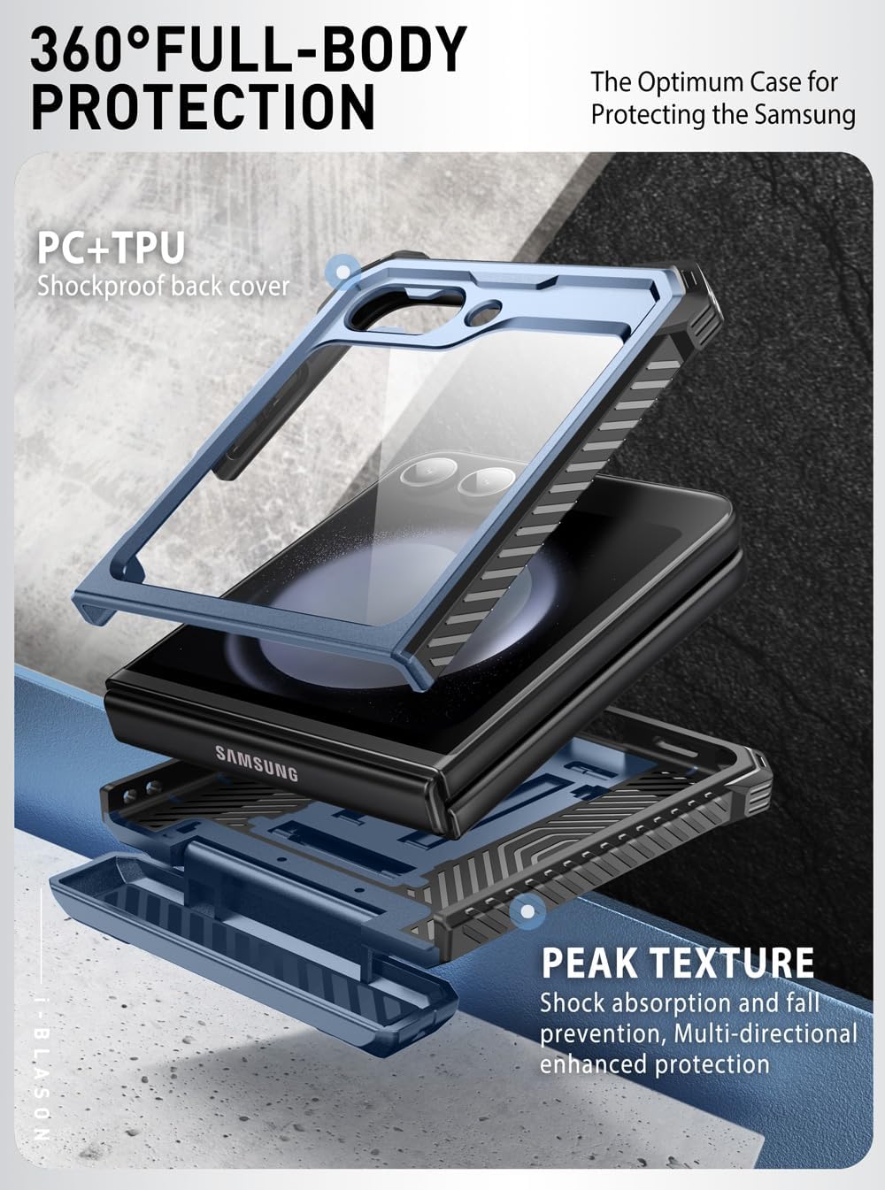 i-Blason for Samsung Galaxy Z Flip 6 Case, ZFlip 5 Case with Stand, [Built-in Screen Protector] [Hinge Protection] [Belt-Clip], Military Phone Case for Samsung Z Flip 7 FE/6/5, Armorbox, DarkBlue